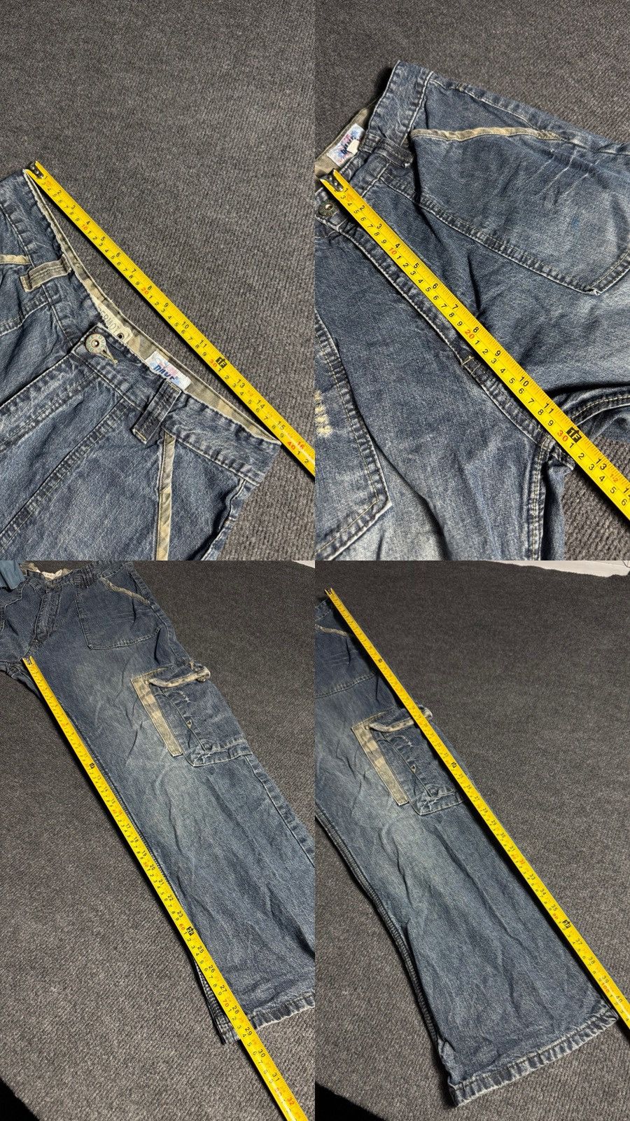 Japanese Brand Vintage 00s Denim Cargo Jeans Y2K Distressed Workwear Baggy Size US 31 - 21 Thumbnail