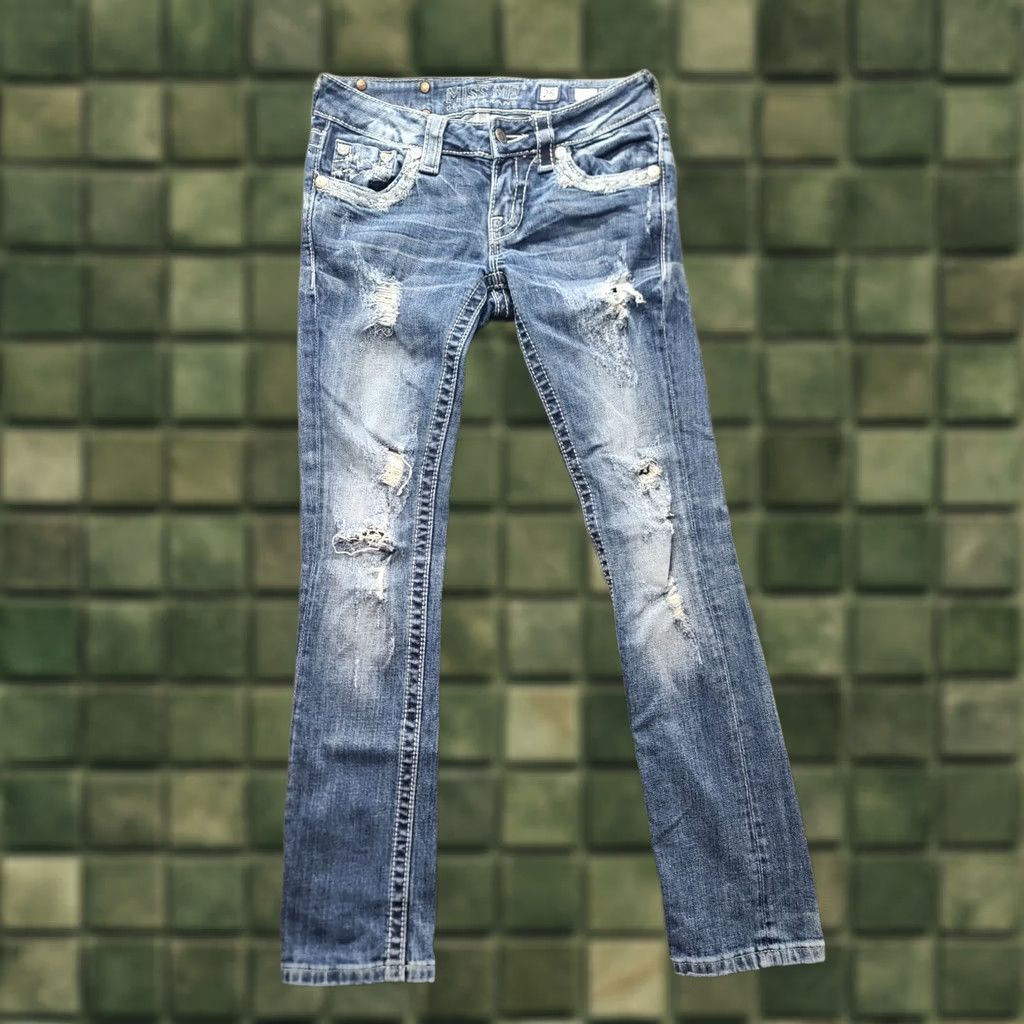 Miss Me VINTAGE Miss Me Jeans Womens 25x28 Regular Cuffed Skinny Distressed Whip Stitch Blue Denim 5-Pocket Mens Womens Boys Girls Size 42" / US 20 - 1 Thumbnail