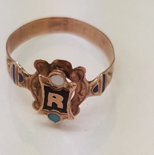 Other Antique Unisex 10k Pink Gold Enameled "R"Ring, 1800s Size ONE SIZE - 5 Thumbnail