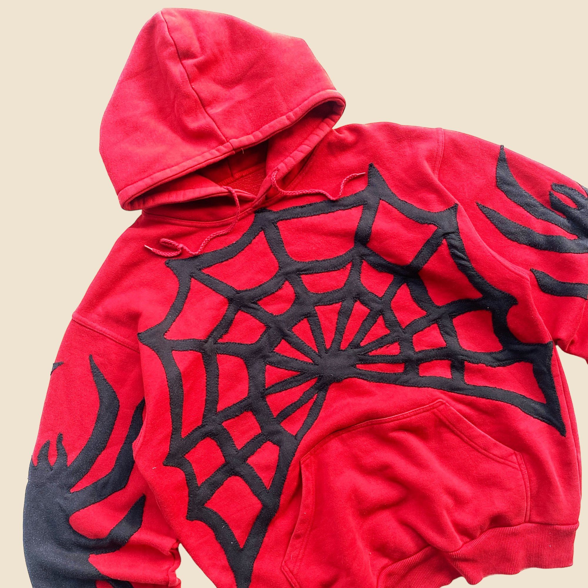 Handmade × Japanese Brand 1 OF 1 REWORKED SPIDERWEB CUT & SEWN RED HOODIE SIZE M Size US M / EU 48-50 / 2 - 2 Thumbnail