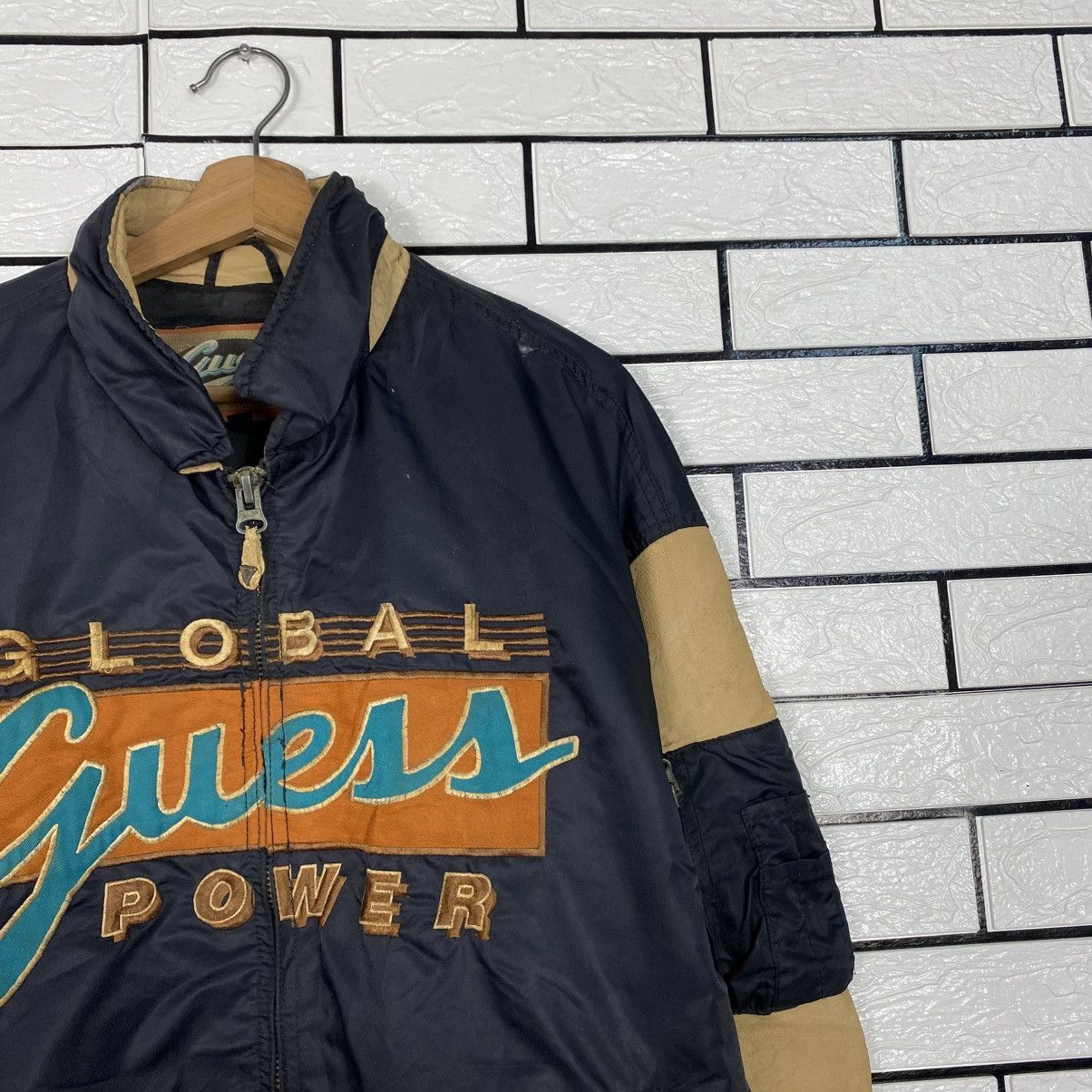 Guess 📌Vintage Bomber Leather Jacket Guess Big Logo Embroidery Size US L / EU 52-54 / 3 - 7 Thumbnail