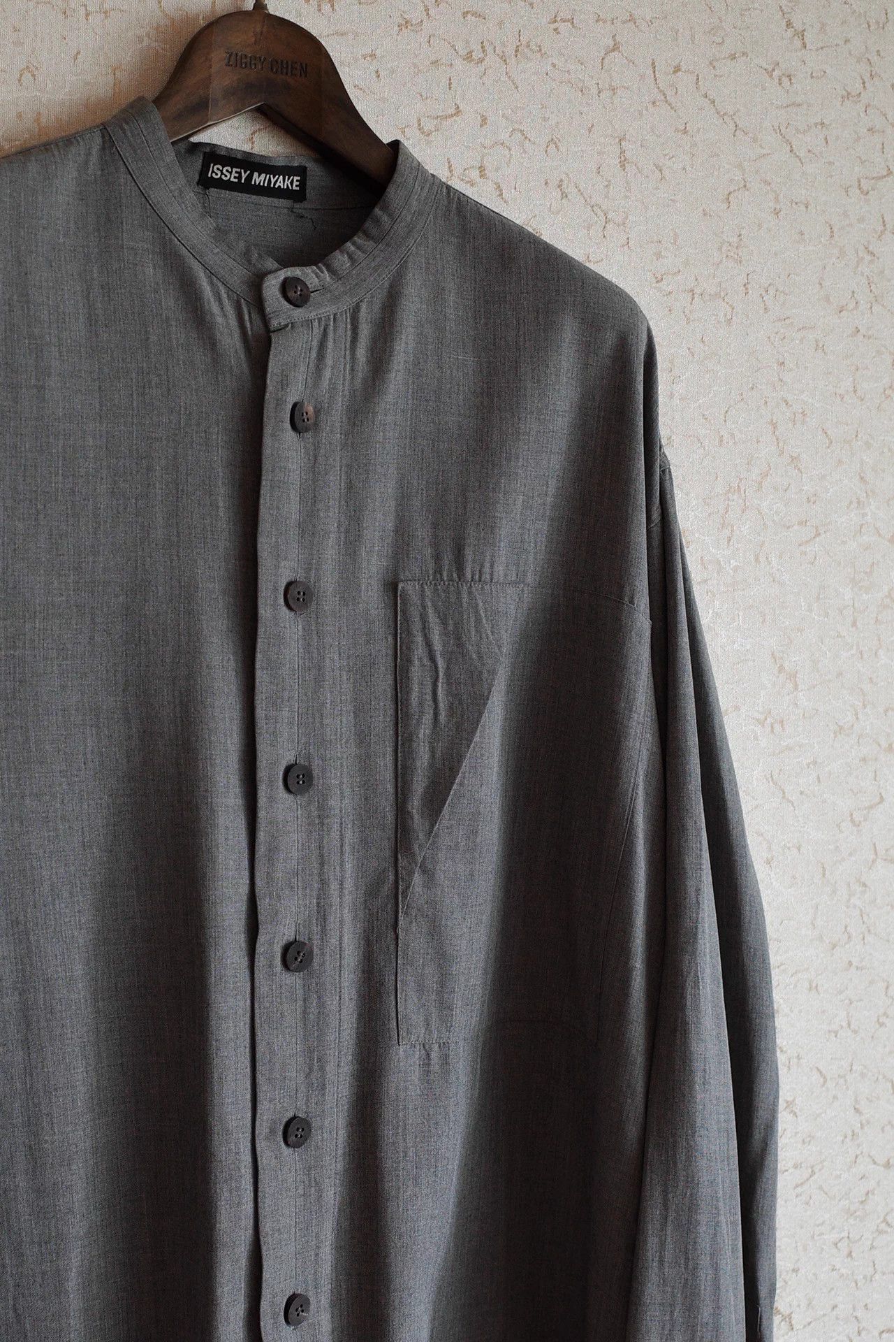 Issey Miyake Issey Miyake 00s Pepper Salt Collarless Rayon Shirt Size US L / EU 52-54 / 3 - 4 Thumbnail