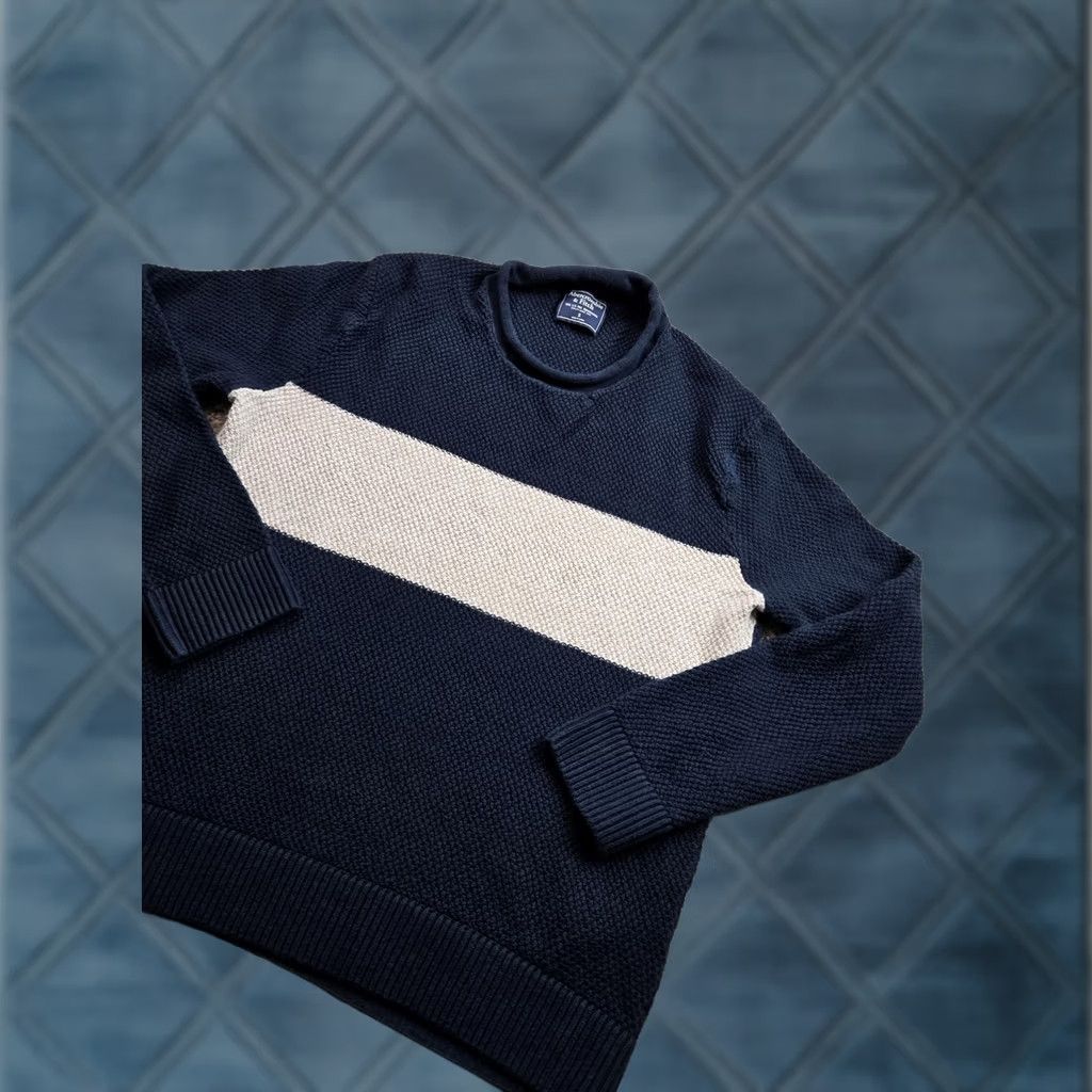 Abercrombie & Fitch Abercrombie & Fitch Sweater Mens Small Blue Stripe Waffle-Knit Roll Neck Crew Neck Pullover Knit Size US S / EU 44-46 / 1 - 1 Thumbnail