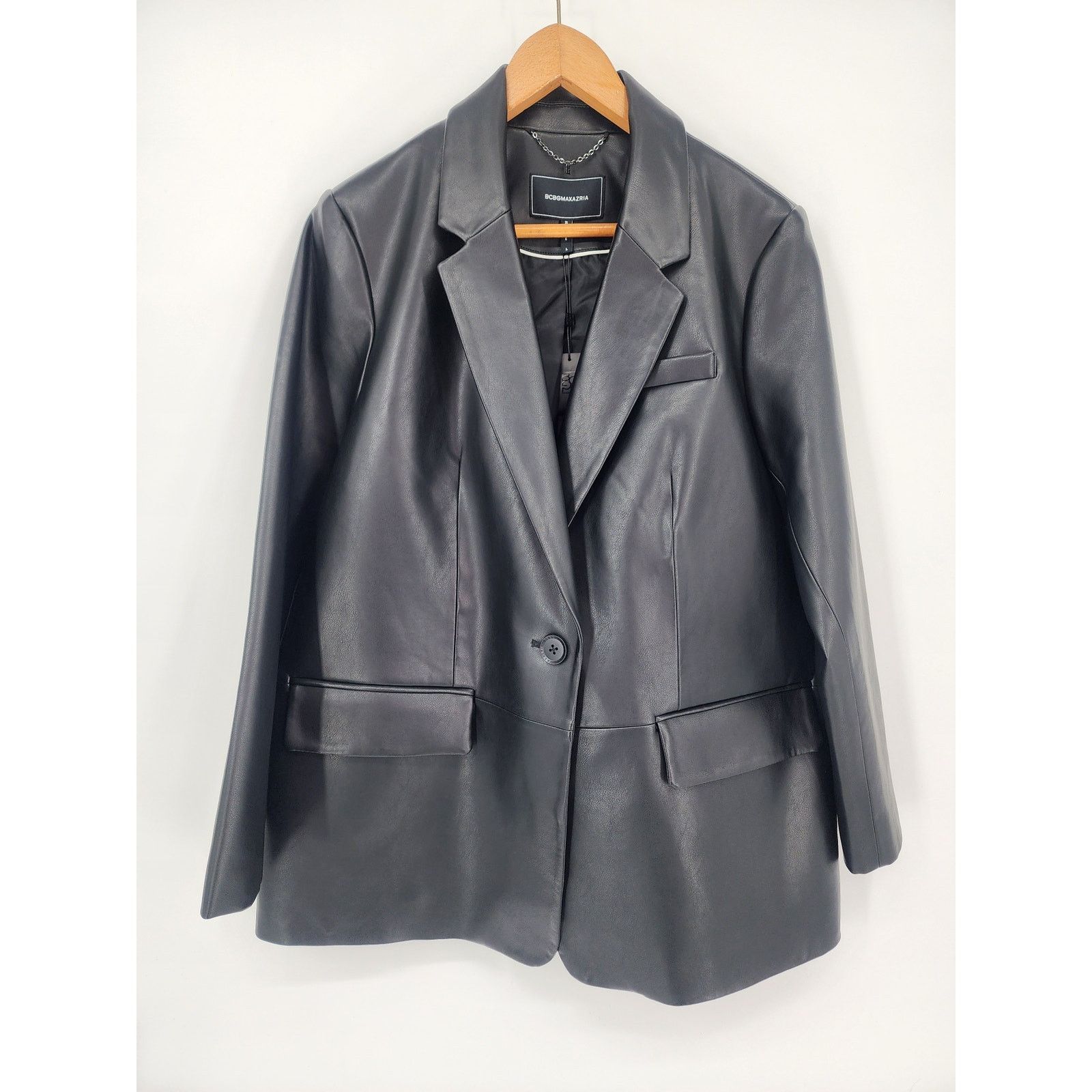 Bcbgmaxazria BCBGMAXAZRIA Black Vegan Leather Blazer Women's Size Large Size L / US 10 / IT 46 - 14 Thumbnail