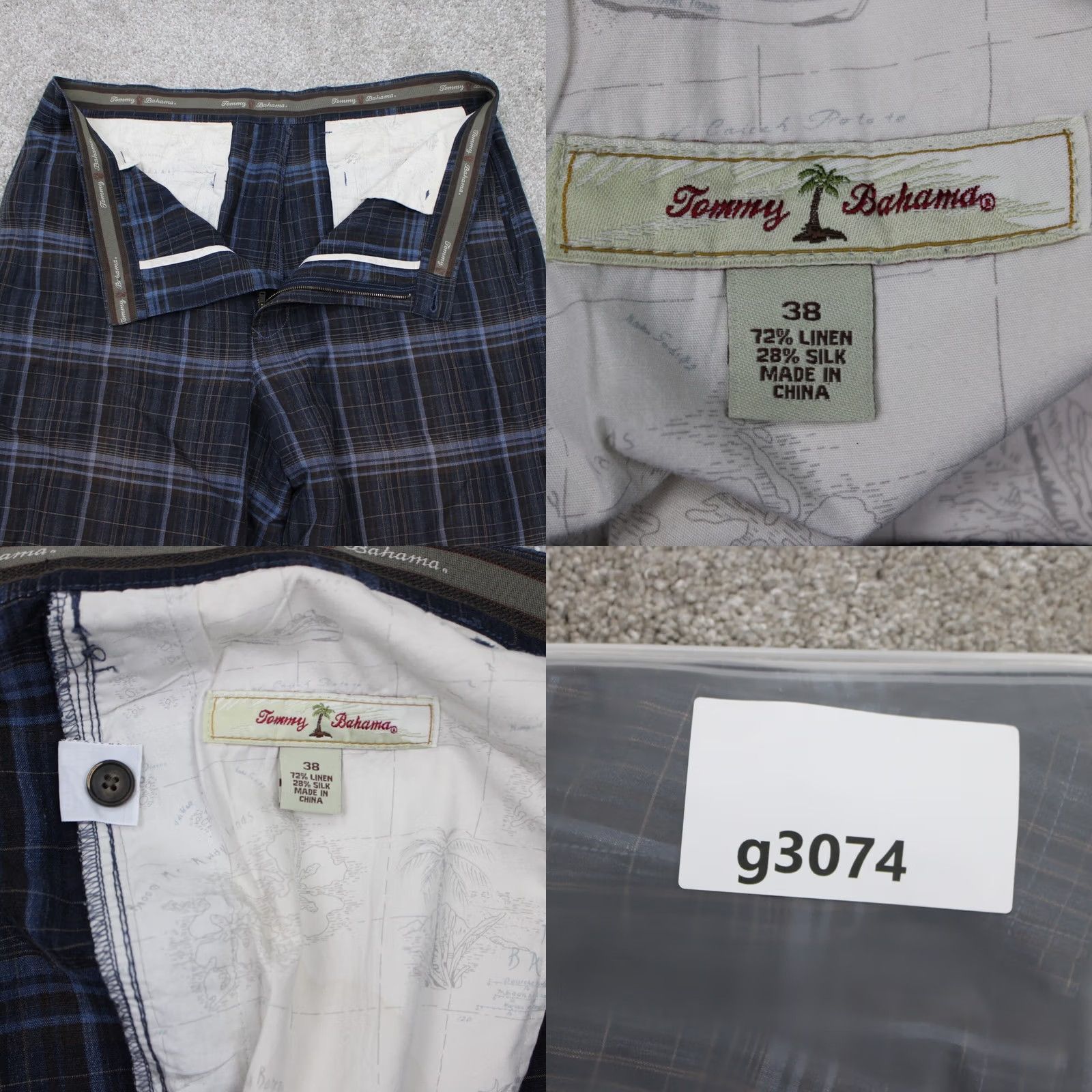 Tommy Bahama Tommy Bahama Shorts Mens 38 Black/Blue Linen/Silk Bermuda Flat Front 11" Casual Travel Beach Colorful Pattern Plaid G Mens Size US 38 / EU 54 - 8 Thumbnail