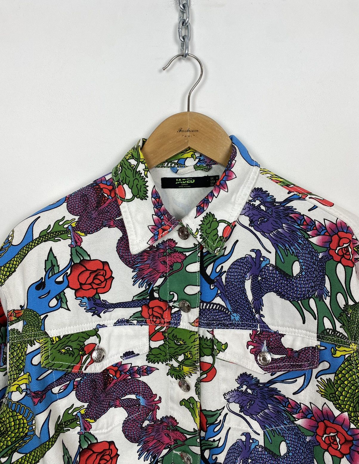 Other Jaded London Cropped Oversized Denim Jacket In Dragon Print Size S / US 4 / IT 40 - 5 Thumbnail