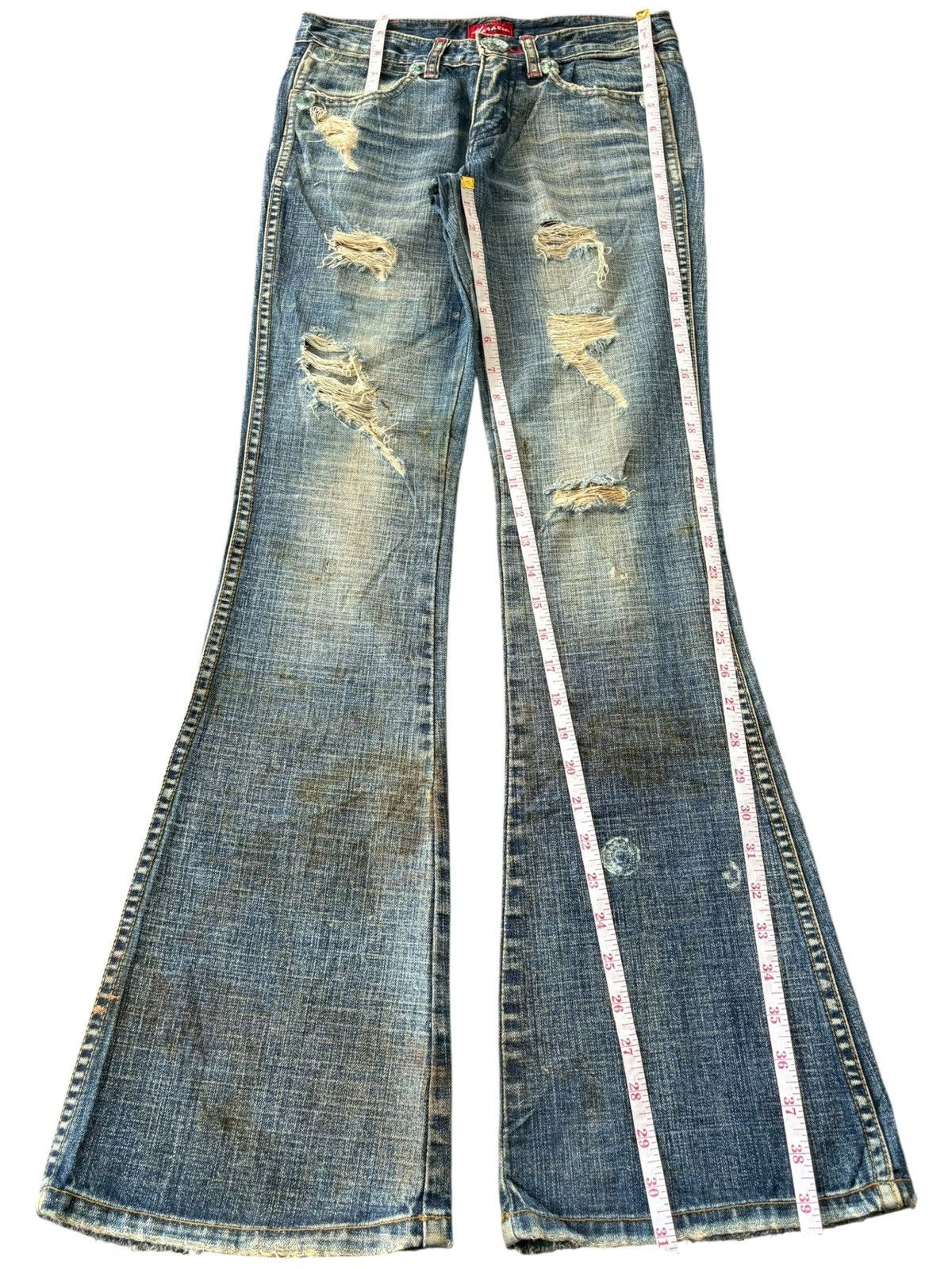 Hysteric Glamour Vintage Maraxia Grunge Heavy Distress Low Rise Flare Jeans Size 27" / US 4 / IT 40 - 7 Thumbnail