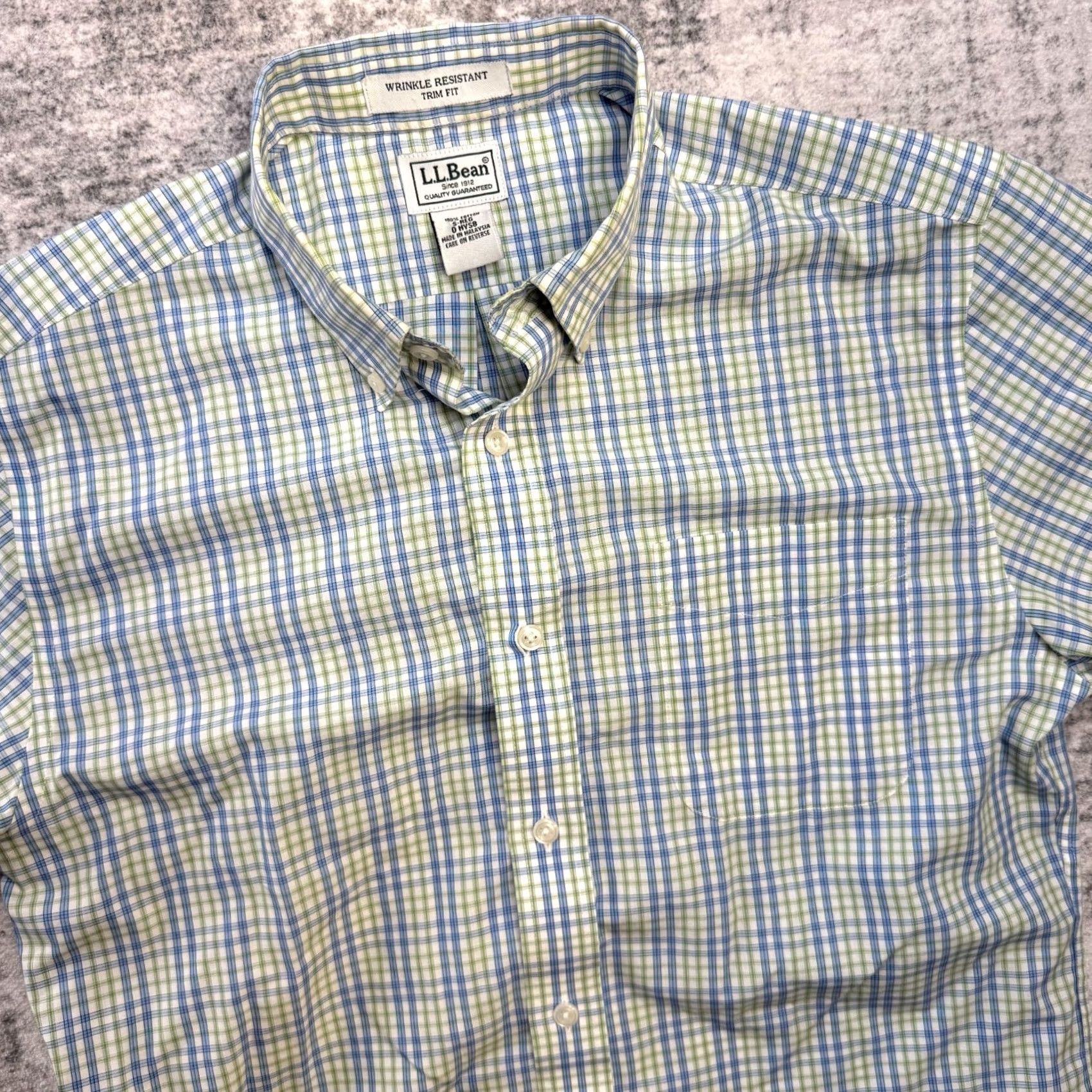 Vintage L.L. Bean Shirt Mens Small Blue Green Plaid Wrinkle Resistant Button-Up Collared Short Sleeve Size US S / EU 44-46 / 1 - 2 Thumbnail