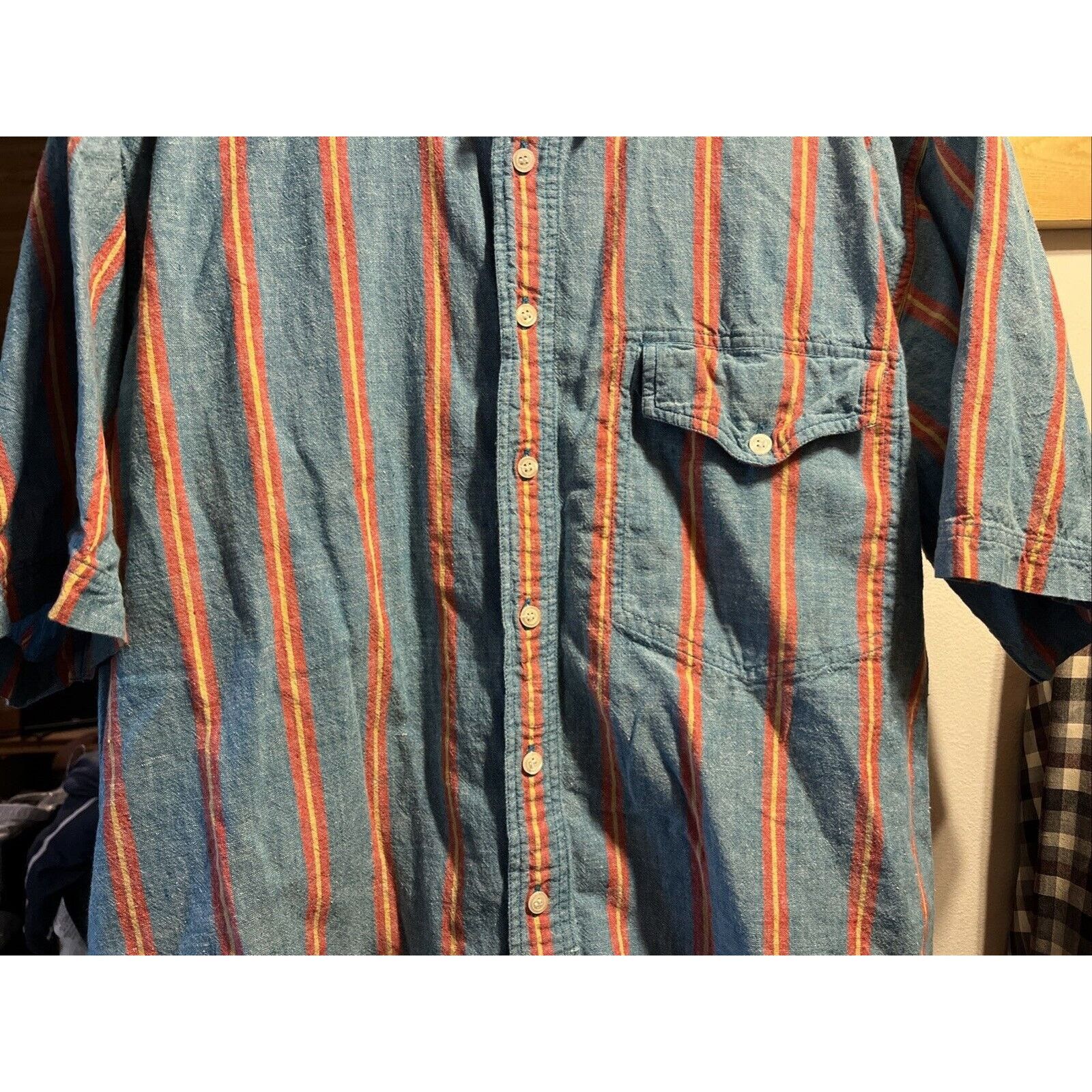 Woolrich Woolen Mills Woolrich VTG Shirt Mens XL blue Red striped button outdoors Size US XL / EU 56 / 4 - 5 Thumbnail