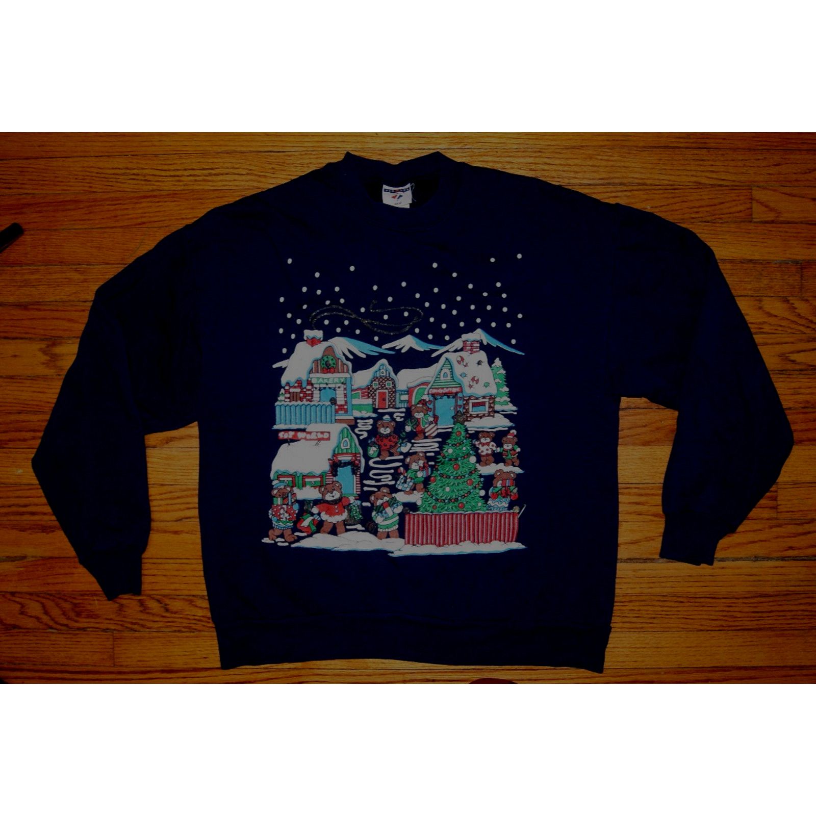 Jerzees VTG Teddy Bears Christmas Snow XL Sweatshirt AOP Puff Print Size XL / US 12-14 / IT 48-50 - 2 Thumbnail