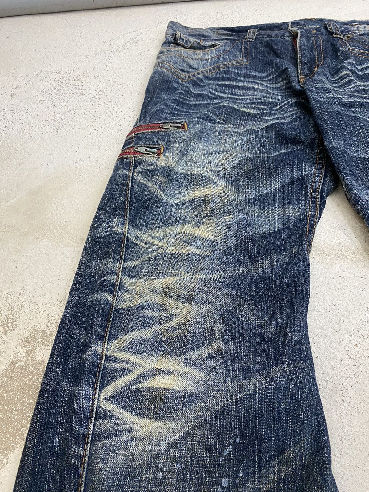 GOSTAR DE FUGA × Japanese Brand Vintage Rattle Rap Unique Faded Wash Zipper Accents Ripped Size US 33 - 10 Thumbnail