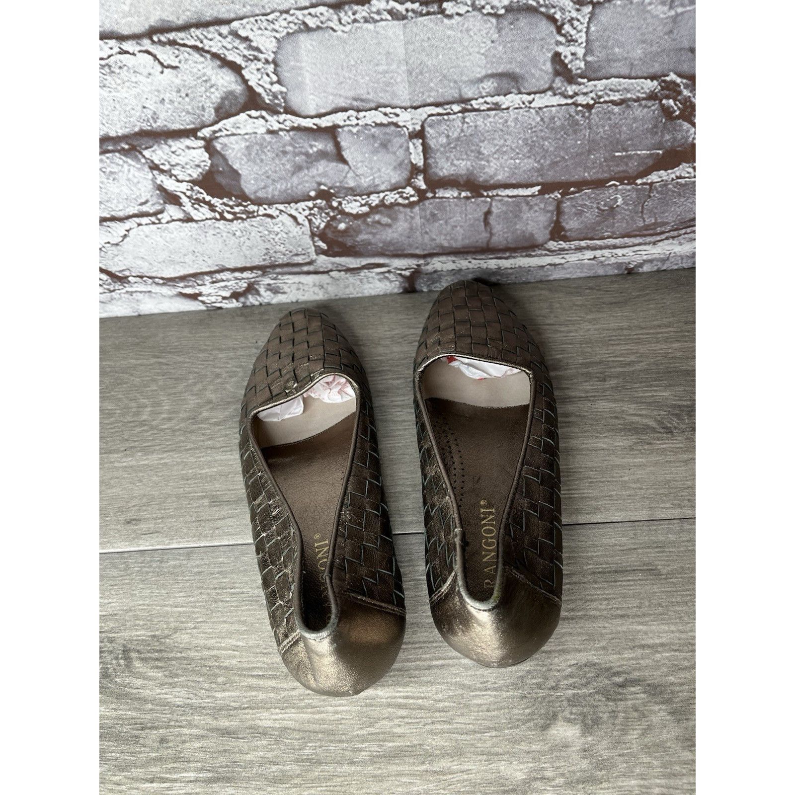 Santoni Rangoni Firenze Pewter Silver Leather Woven Weaves Flats Wom Size US 8.5 / IT 38.5 - 7 Thumbnail