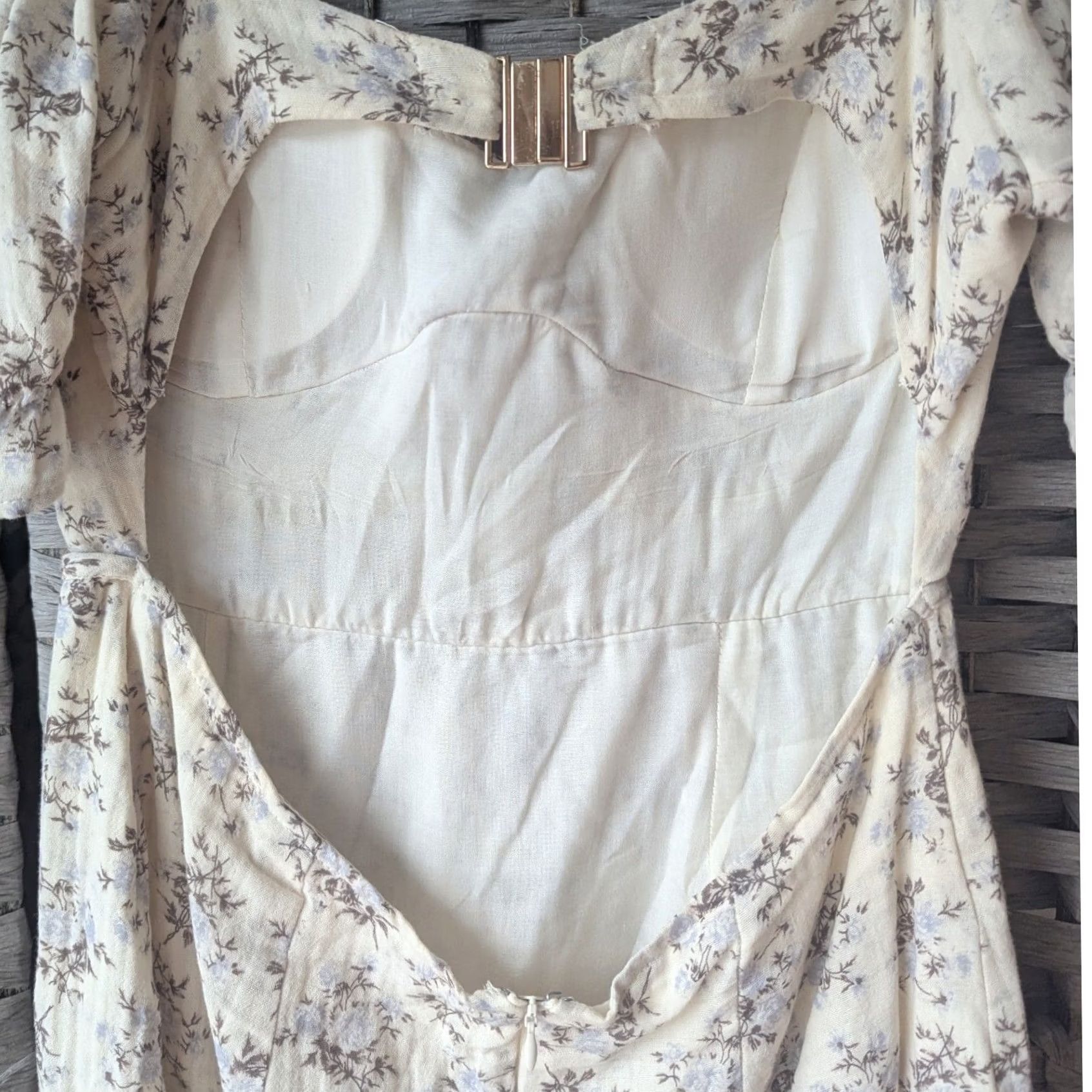 Vintage Cream Floral Bustier Open Back Puff Sleeve Mini Dress Sz L Coquette Fairy Womens Dress Size L / US 10 / IT 46 - 4 Thumbnail