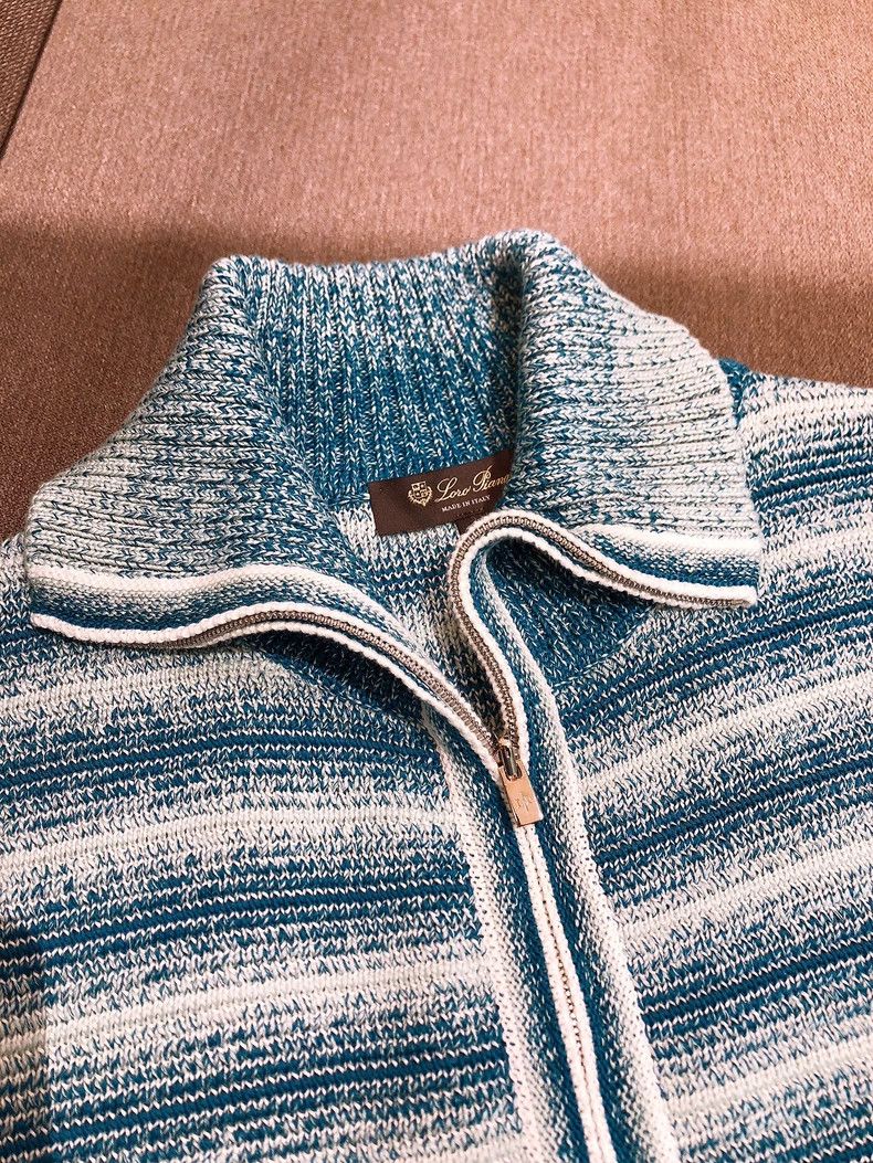 Loro Piana LORO PIANA Blue and white gradient stripes stand collar kn Size M / US 6-8 / IT 42-44 - 6 Thumbnail