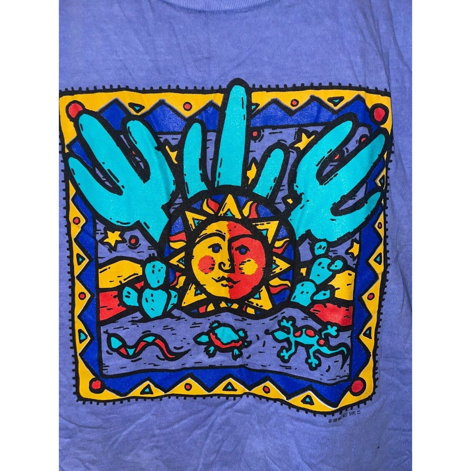 Vintage Retro 1990s Native American Inspired Art Work Blue Tee Shirt Size US L / EU 52-54 / 3 - 2 Thumbnail