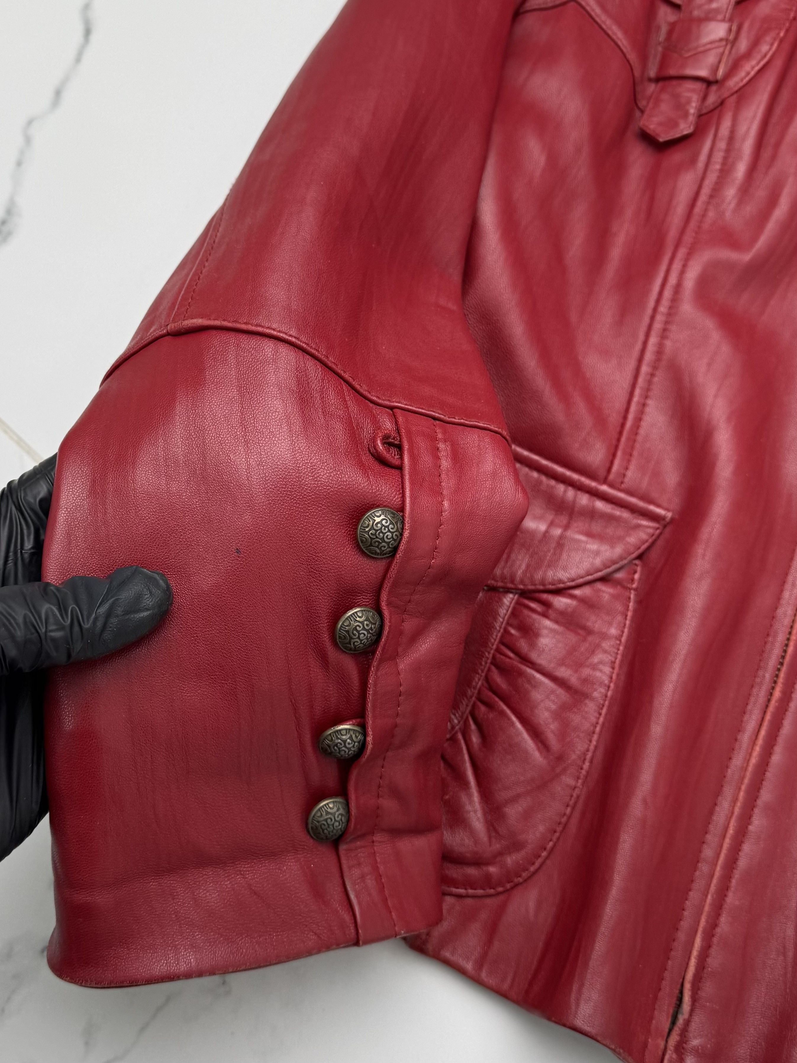 Vintage Women Red Leather Jacket Y2K Vintage Fitted Zip Up Style Size S / US 4 / IT 40 - 7 Thumbnail