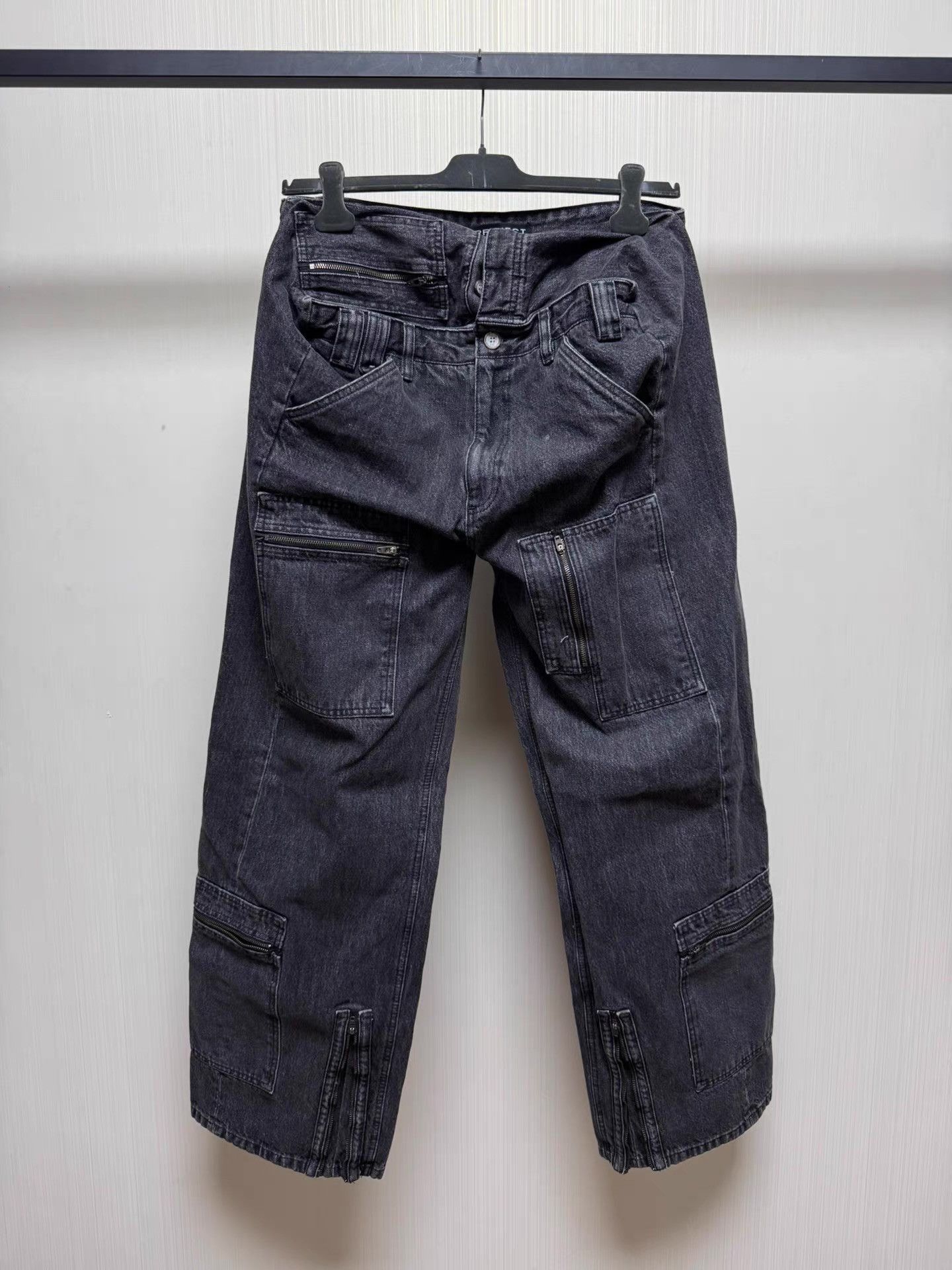 Y/Project Gray Cargo Denim Pants with Multiple Zip Pockets Size US 32 / EU 48 - 1 Thumbnail