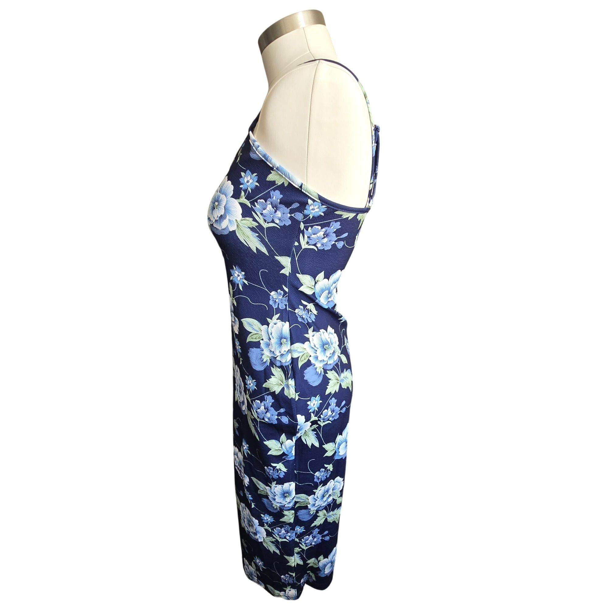 Shein Navy Blue Floral Bodycon Midi Dress With Spaghetti Straps Si Size L / US 10 / IT 46 - 3 Thumbnail