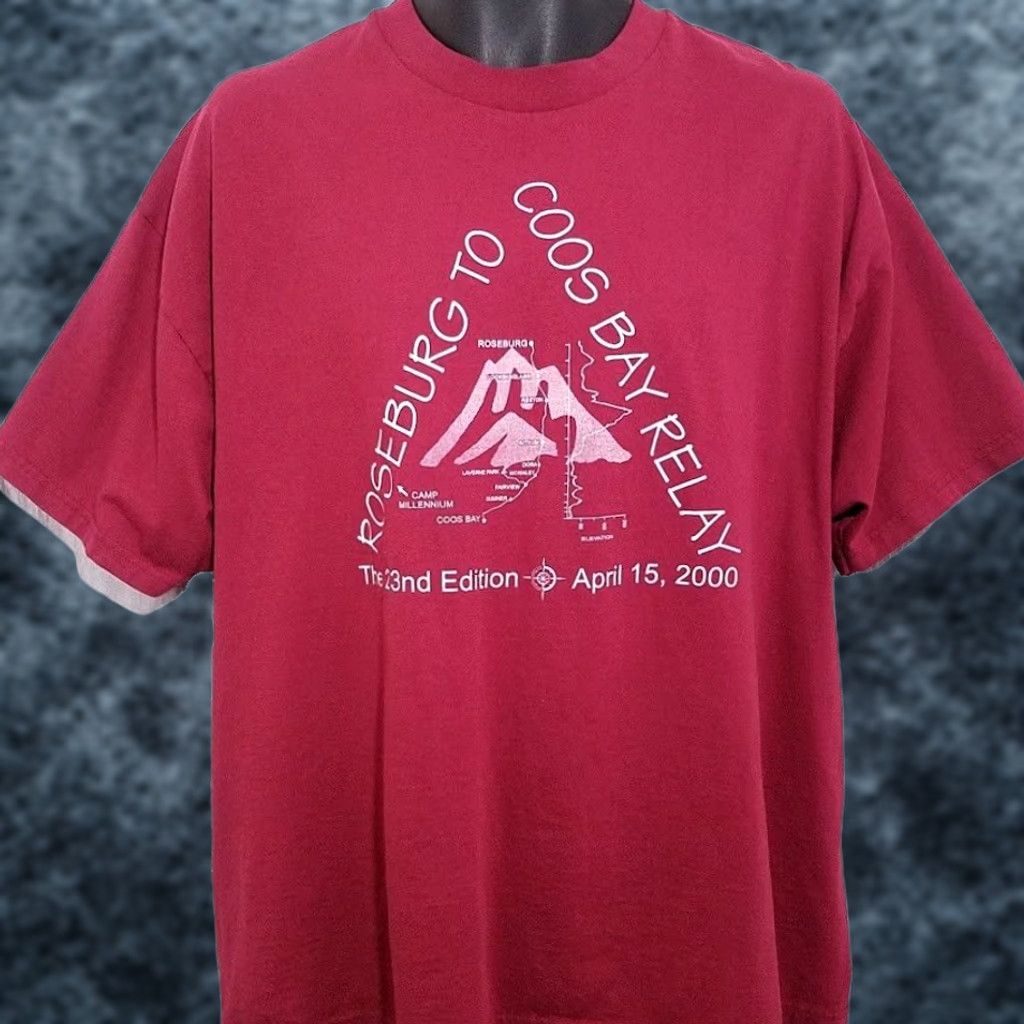 Hanes VINTAGE Hanes Roseburg To Coos Bay Relay T Shirt XL Red Mens 50/50 Running Race Oregon 2000 Rainbow? Size US XL / EU 56 / 4 - 1 Thumbnail
