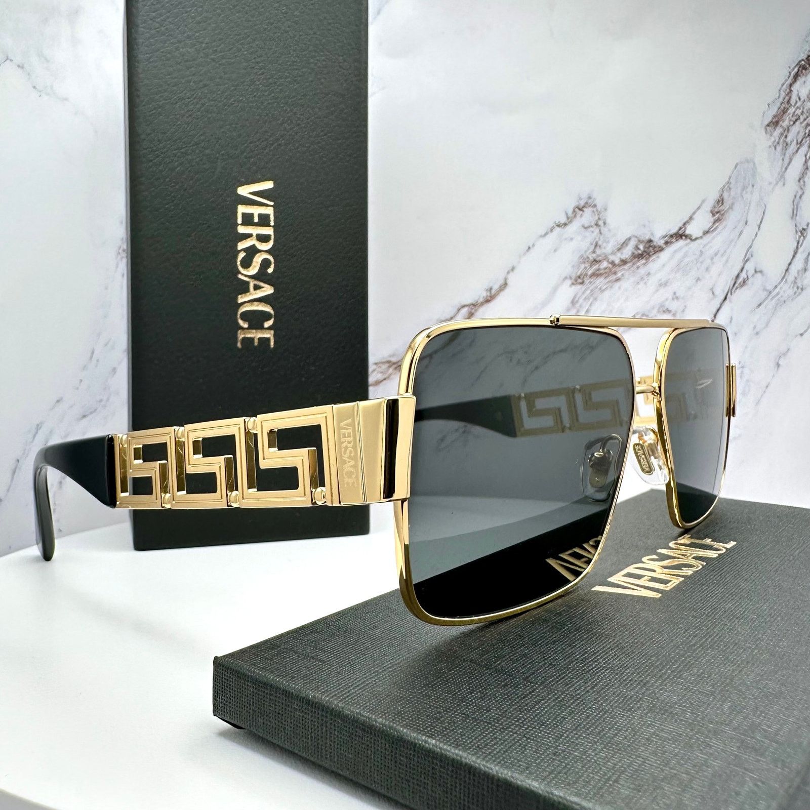 Versace New VERSACE Sunglasses Gold Metal Greca Logo Rectangle Size ONE SIZE - 3 Thumbnail