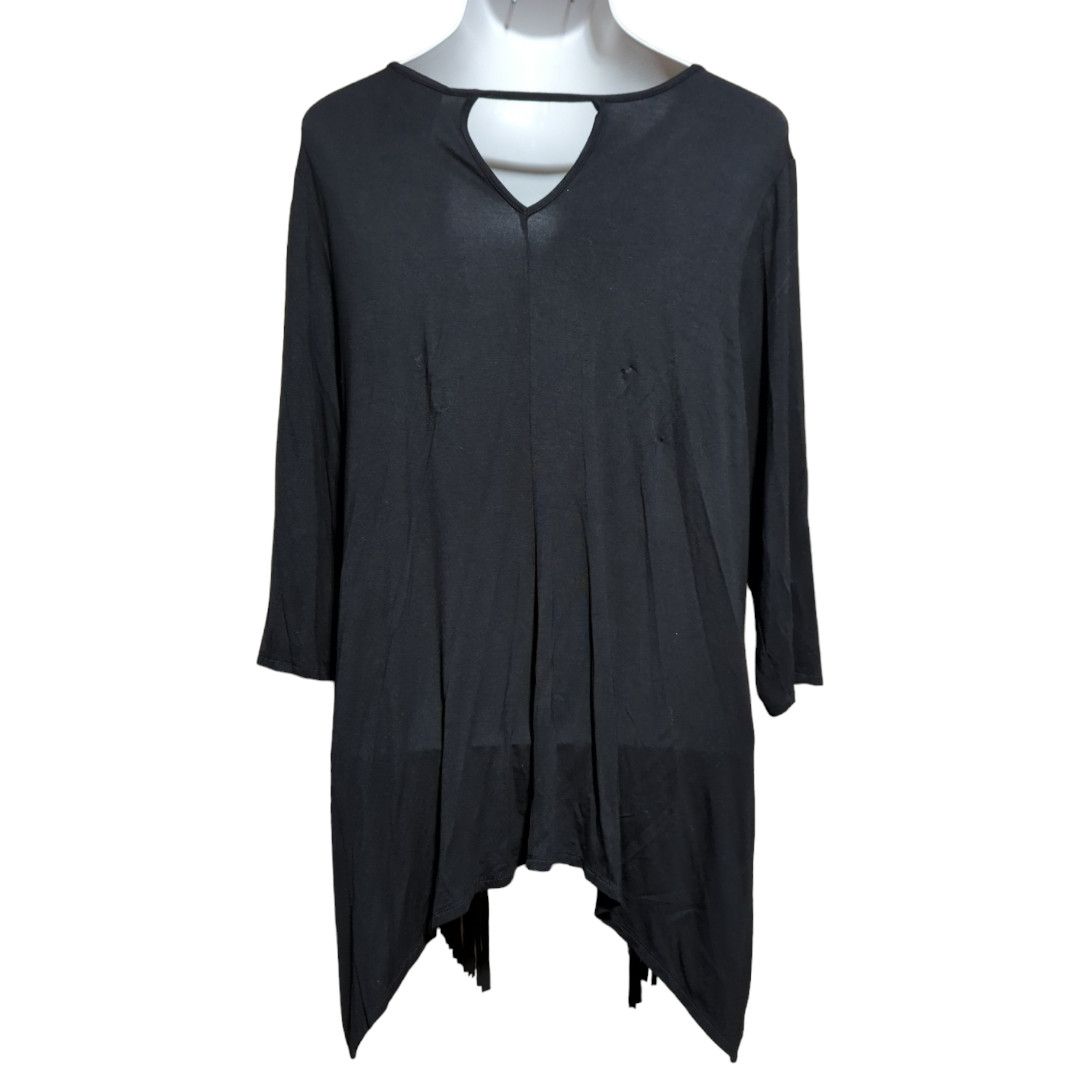 Other FRENCH BLUE Black Stretch Fringe Top 3/4 Sleeve Plus Size 2X Size XXL / US 16-18 / IT 52-54 - 3 Thumbnail
