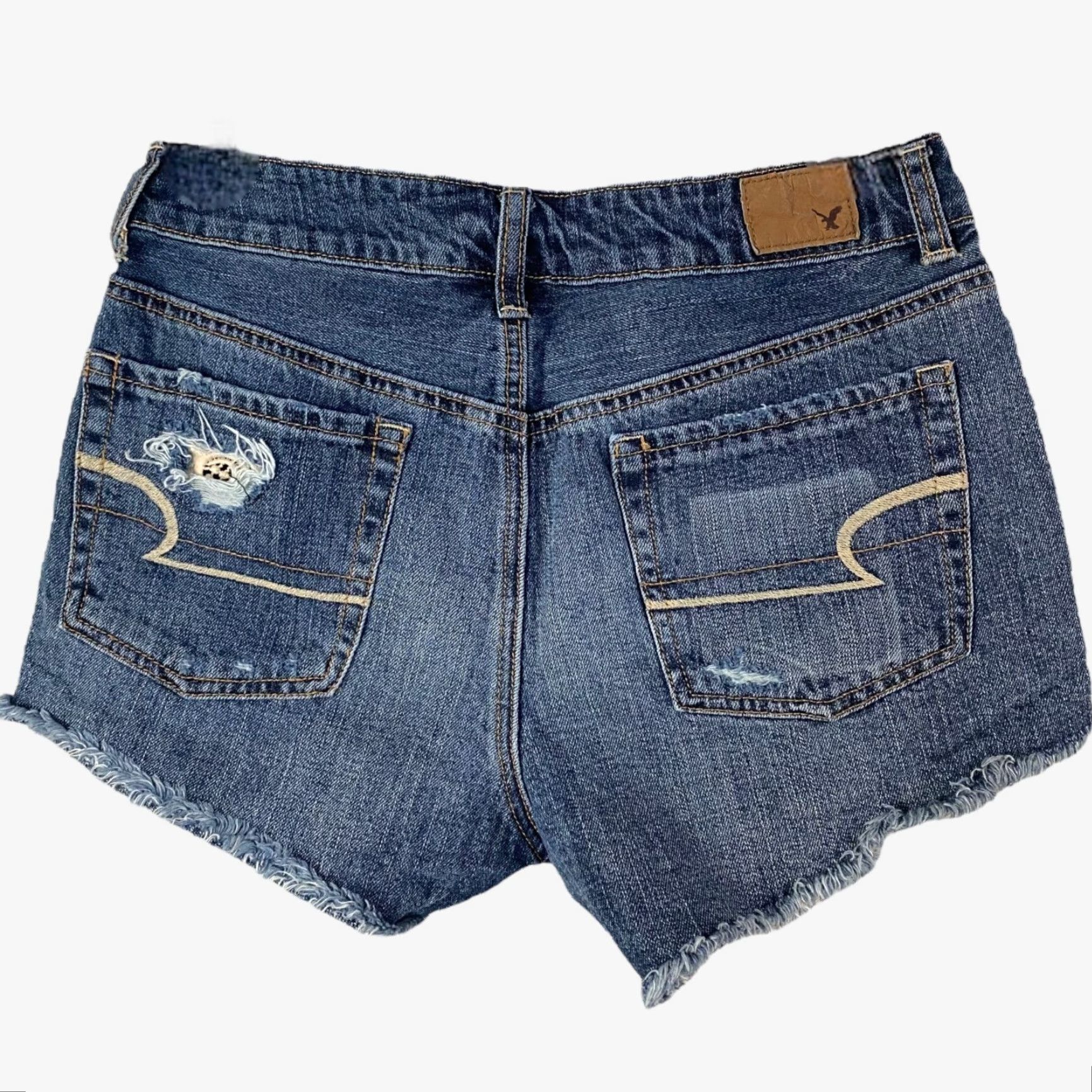 Vintage American Eagle Shorts Women's 6 Blue Denim High-Waisted Festival Distressed Jean Size 28" / US 6 / IT 42 - 4 Thumbnail