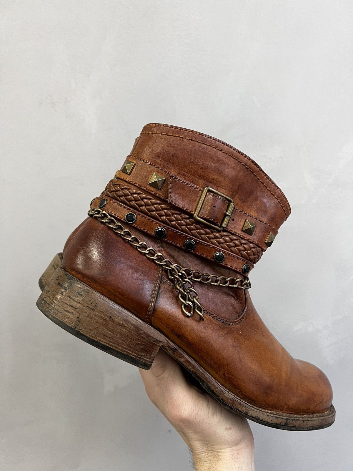 Vintage Cowboy GUIDI STYLE CHAIN boots Distressed Leather Size US 7.5 / EU 40-41 - 9 Thumbnail