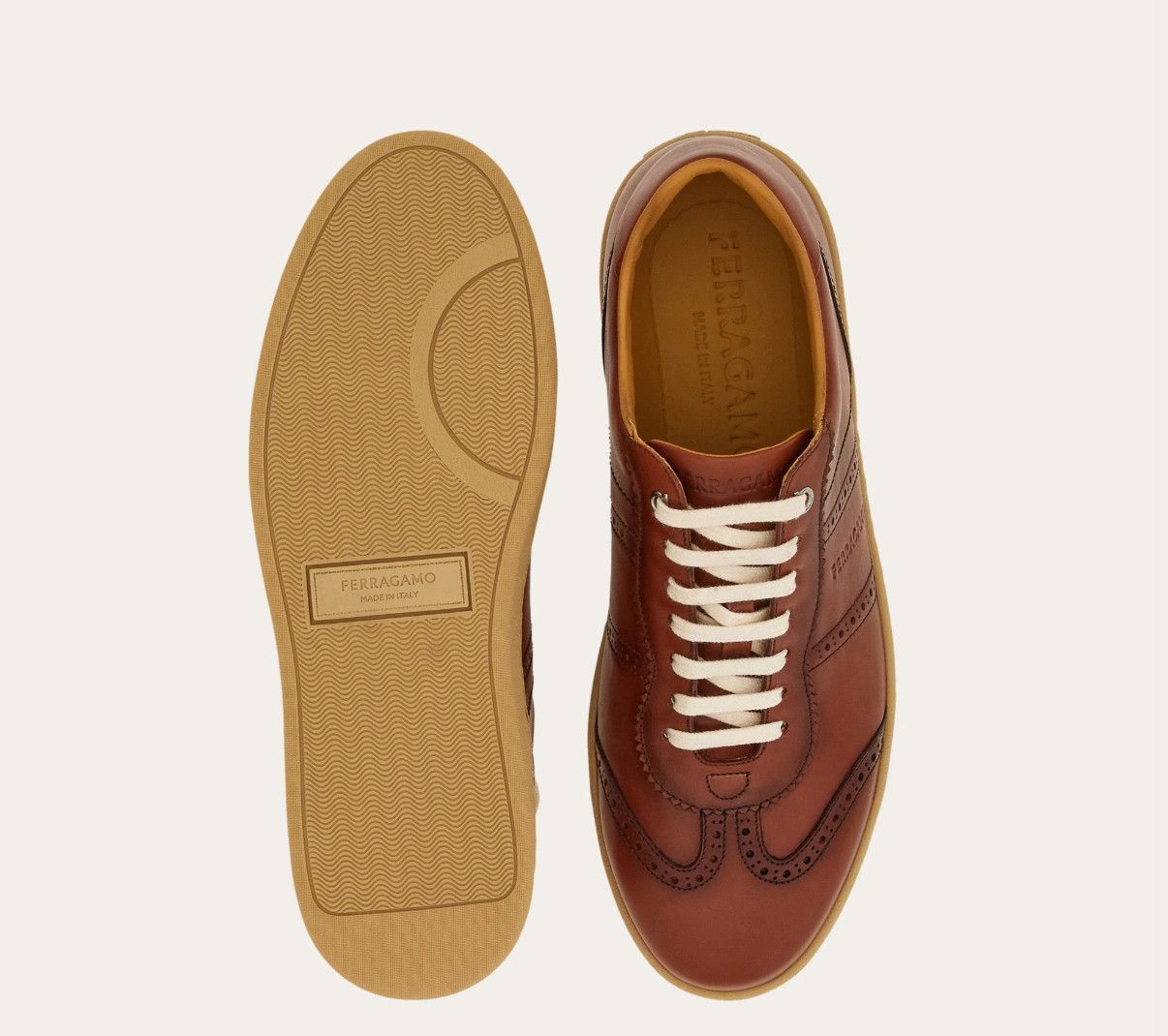 Salvatore Ferragamo o1s1rm0126 Signature Leather Low-Top Sneakers in Brown Size US 10 / EU 43 - 5 Thumbnail