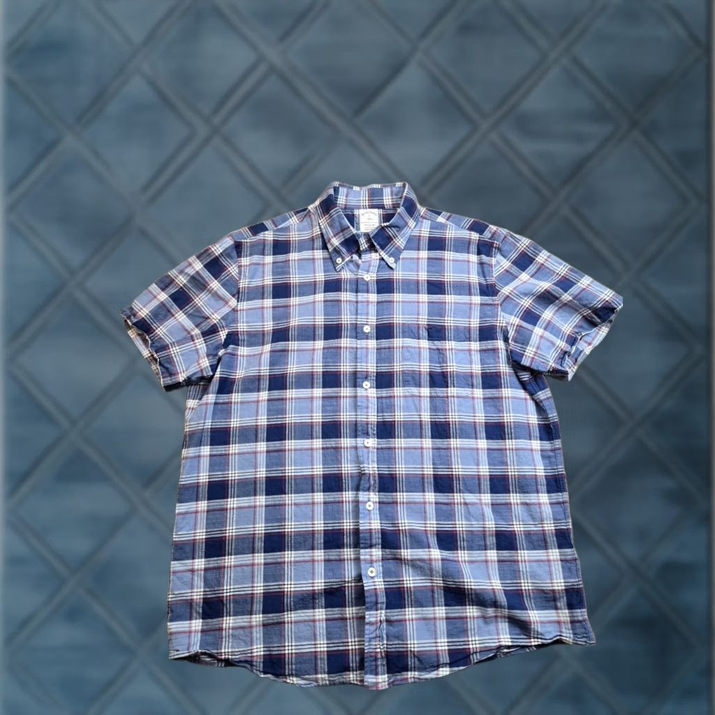 Brooks Brothers Brooks Brothers Shirt Mens L Blue Plaid Button Down Short Sleeve Casual Regular Fit Size US L / EU 52-54 / 3 - 1 Thumbnail