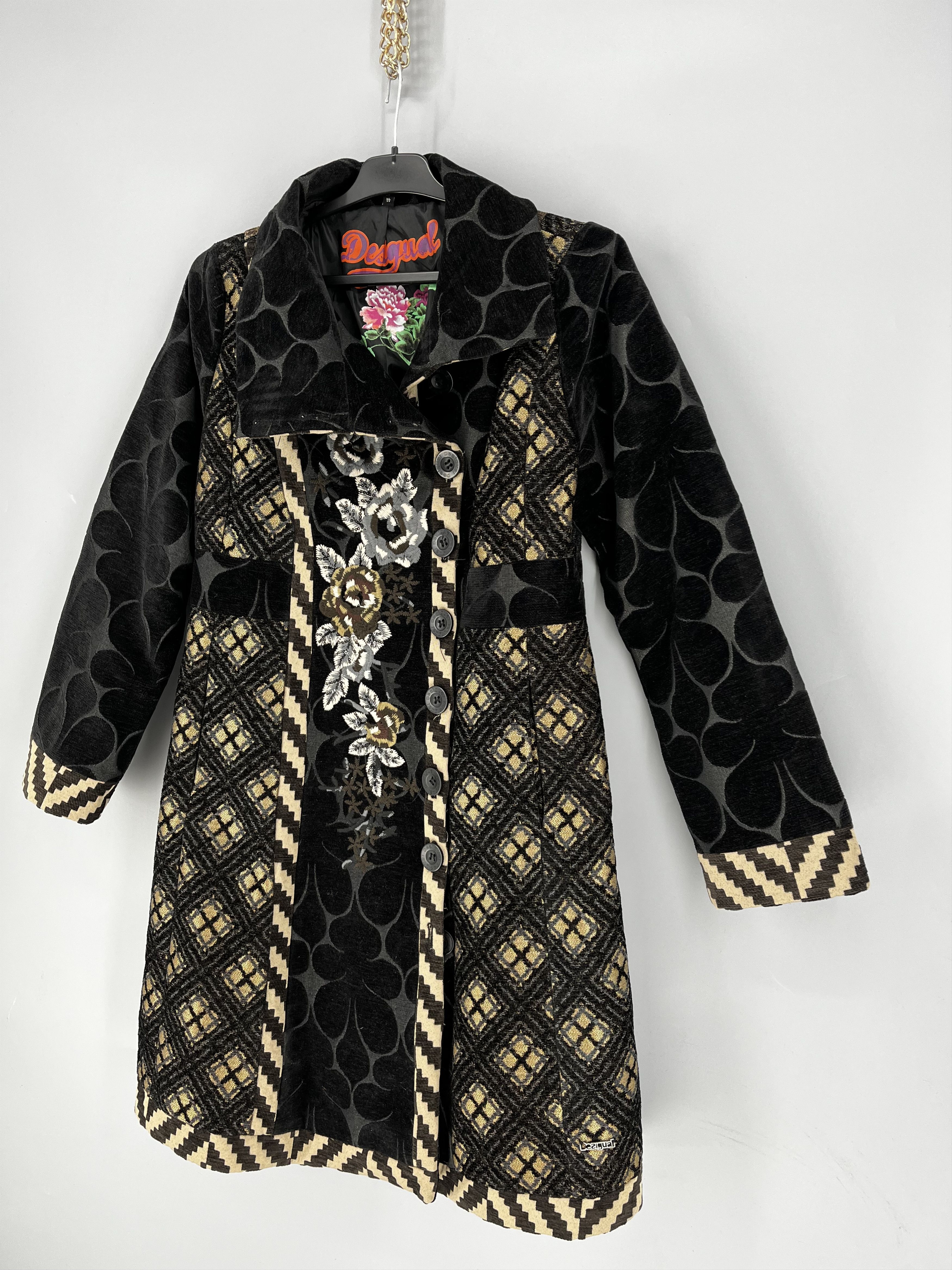 Desigual Desigual Womens Black Beige Embroidered Coat Jacket Pockets Size M / US 6-8 / IT 42-44 - 3 Thumbnail