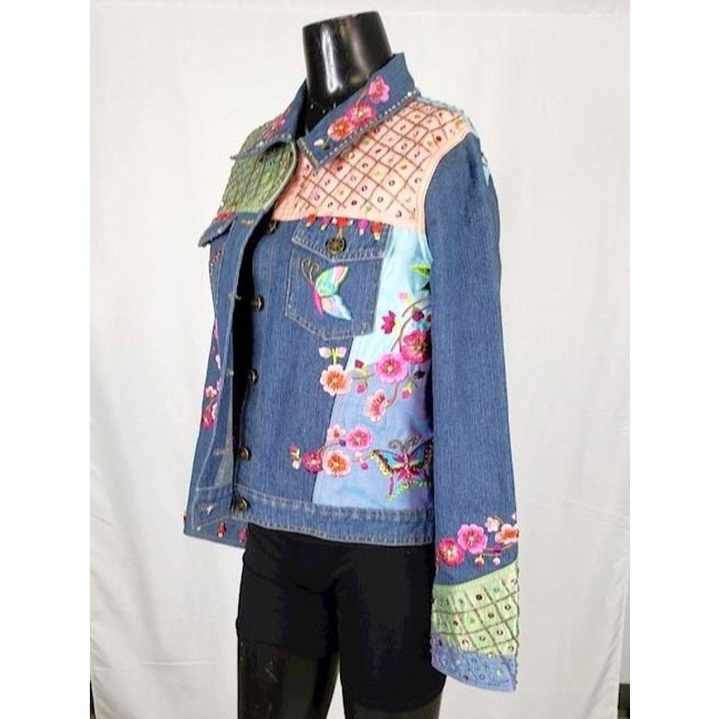 Japanese Brand Vintage Berek2 Floral Butterfly Embroidered Jean Jacket Size M / US 6-8 / IT 42-44 - 8 Thumbnail