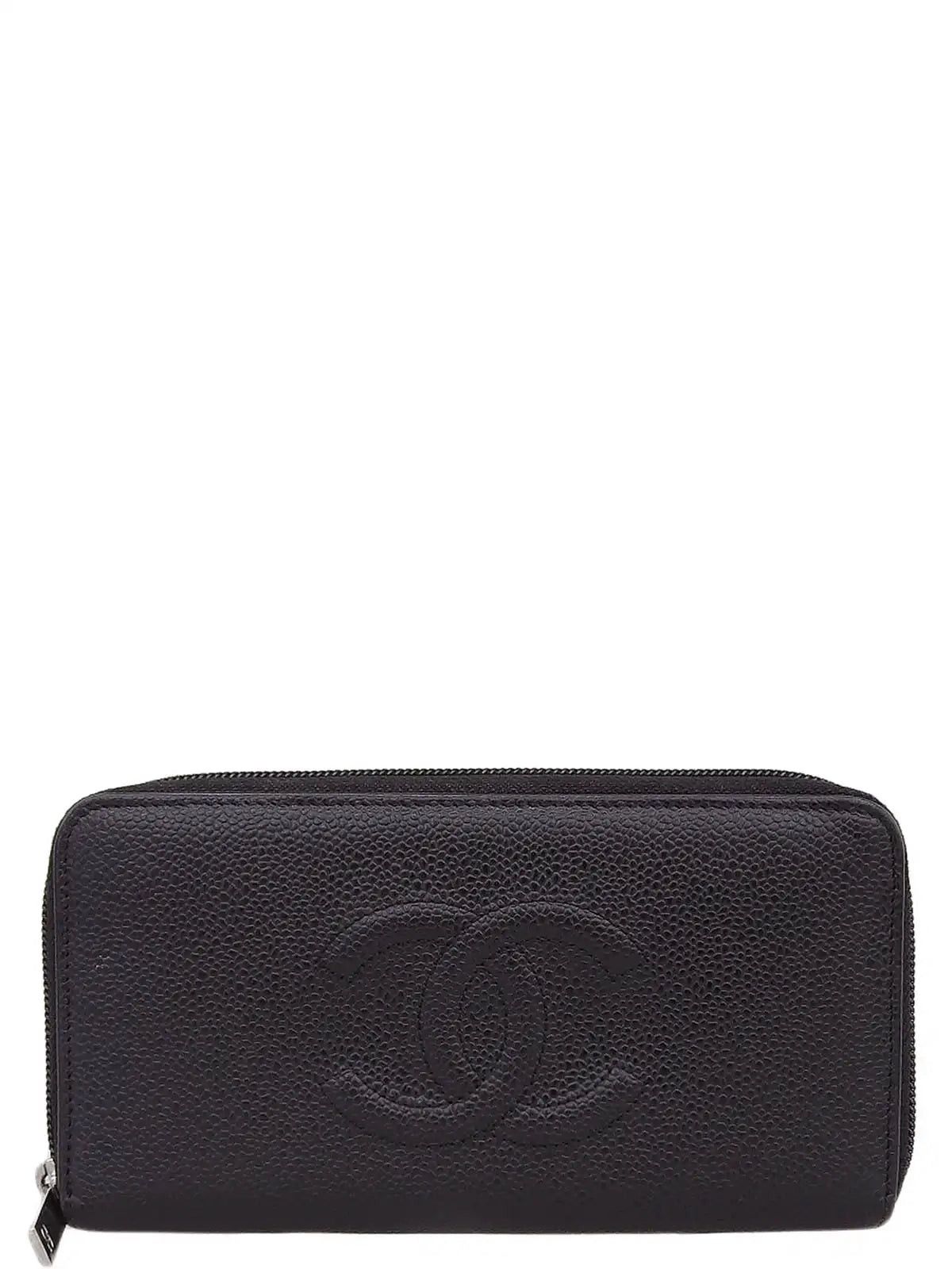 image of Chanel Around 2012 Made Caviar Skin Cc Mark Stitch Long Wallet Black, Women's