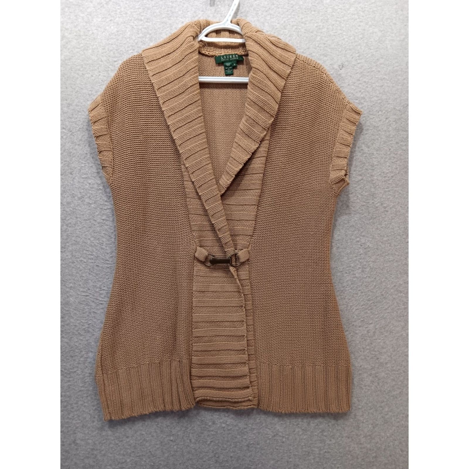 Ralph Lauren Lauren Ralph Lauren Cardigan Vest Women M Tan Linen Cotton Buckle Open Shawl Collar 90s Y2K Classic Lightweight Knit Size M / US 6-8 / IT 42-44 - 2 Thumbnail