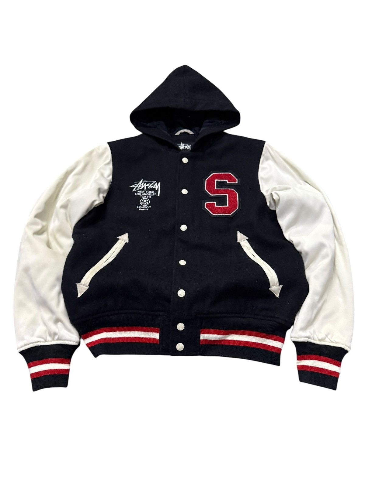 Stussy Vintage Stussy International Sign Hooded Wool Varsity Jacket Size US S / EU 44-46 / 1 - 2 Thumbnail