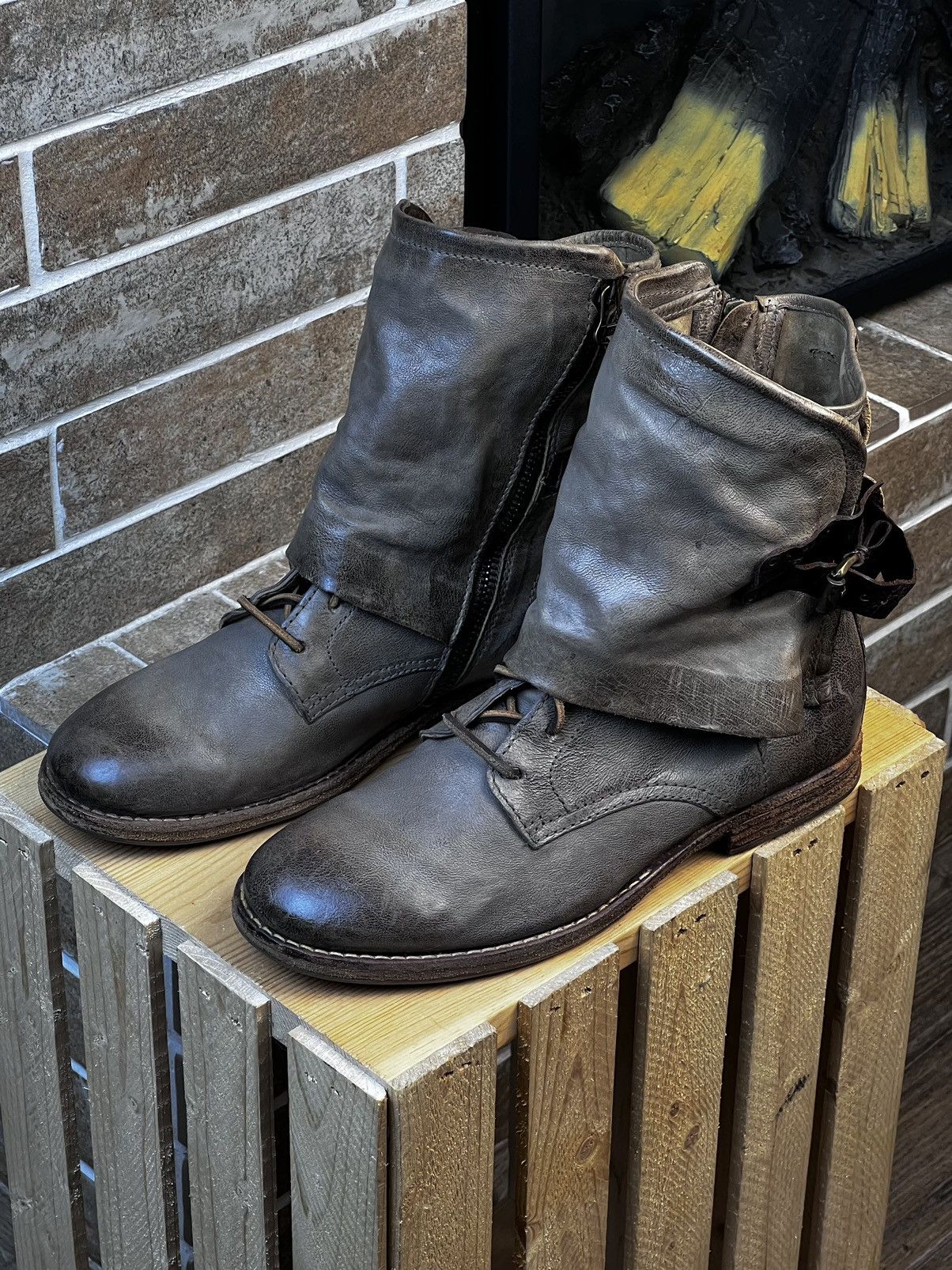 A.S.98 A.S.98. Airstep Grey Leather Biker Ankle Boots Size US 8 / IT 38 - 3 Thumbnail