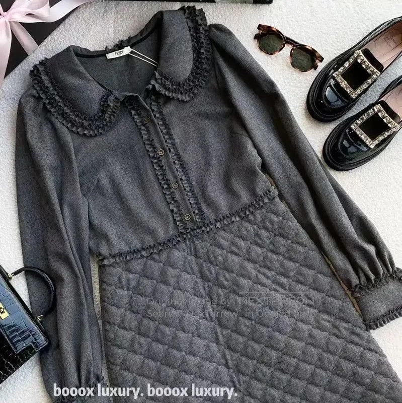Fendi Fendi Gray Wool Dress with Ruffle Details . Size XXS / US 00 / IT 34 - 4 Thumbnail