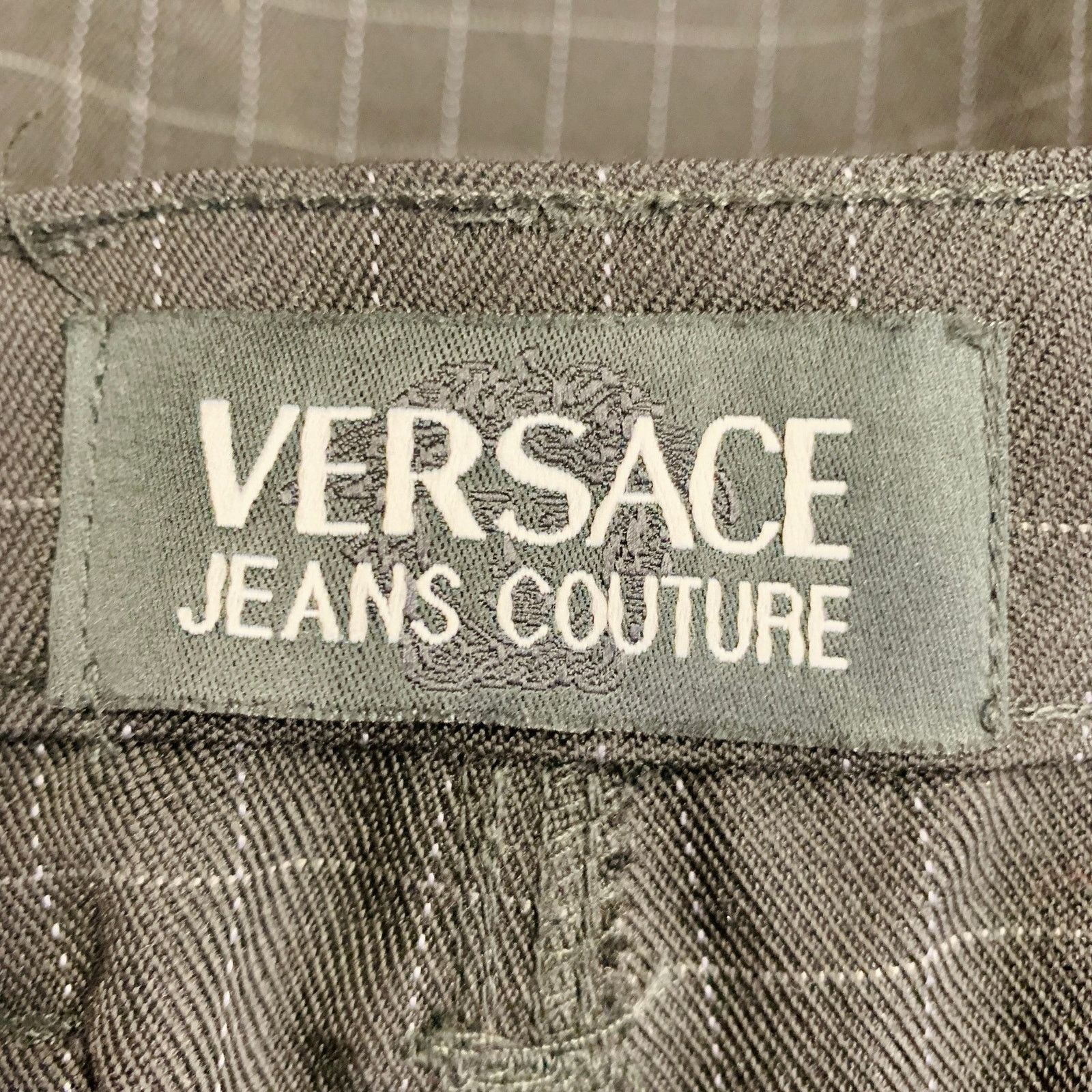 Versace Size 24 Black Grey Wool Blend Windowpane A-Line Mini Skirt Size 24" / US 00 / IT 34 - 4 Thumbnail