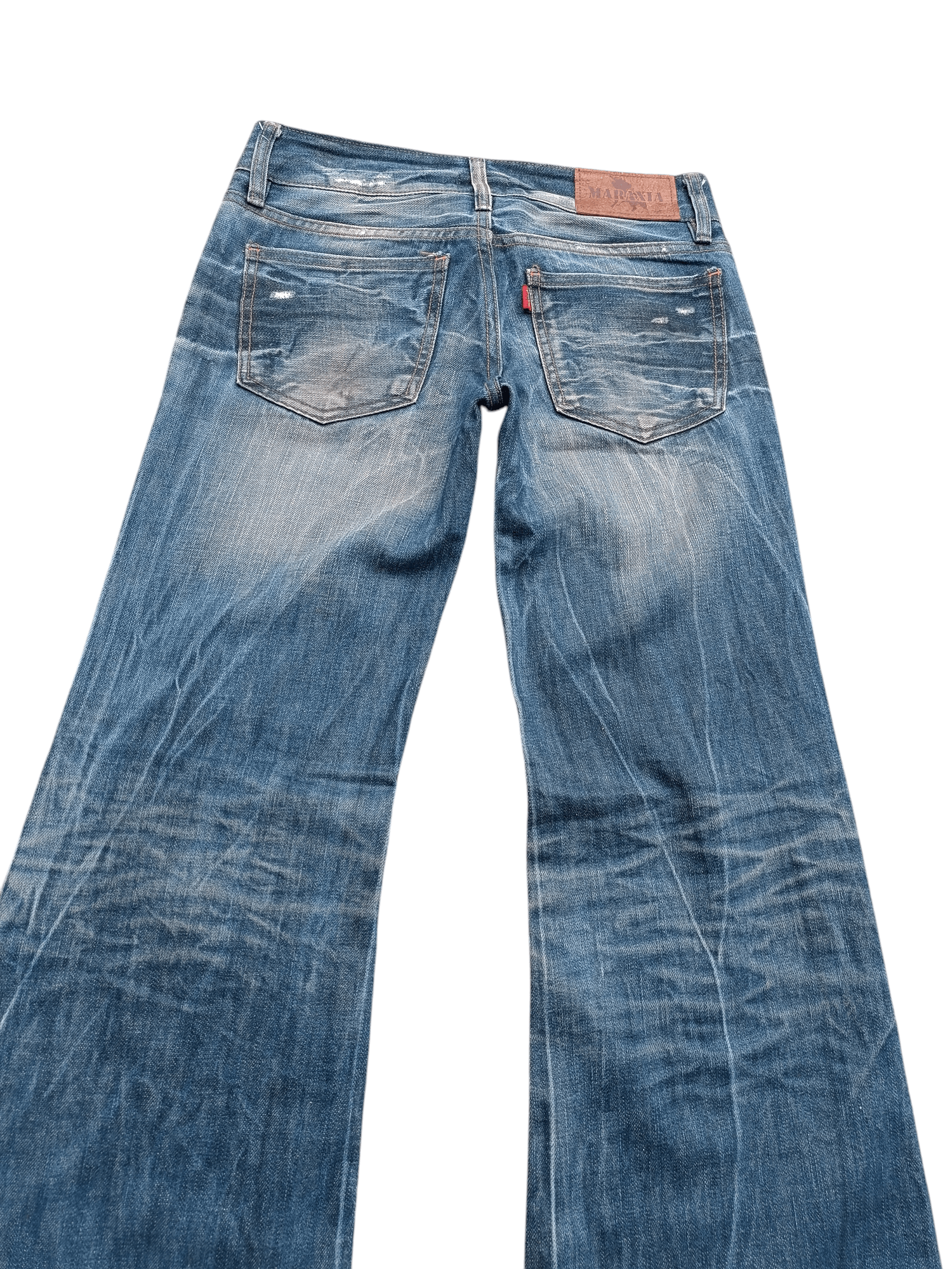 Japanese Brand × Vintage Super Flare Jeans Maraxia Whiskers Low Rise Boot Cut Size US 29 - 6 Thumbnail