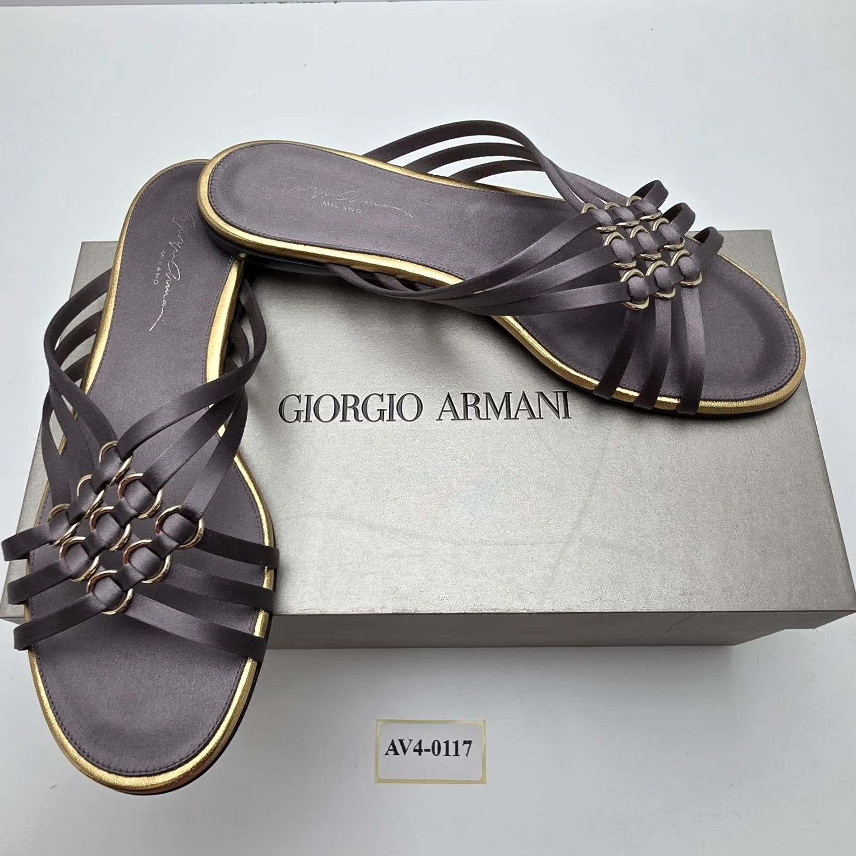Giorgio Armani Giorgio Armani Black Leather Golden Trim Flat Sandals Women's Size 39 Bnwt Size US 9 / IT 39 - 5 Thumbnail