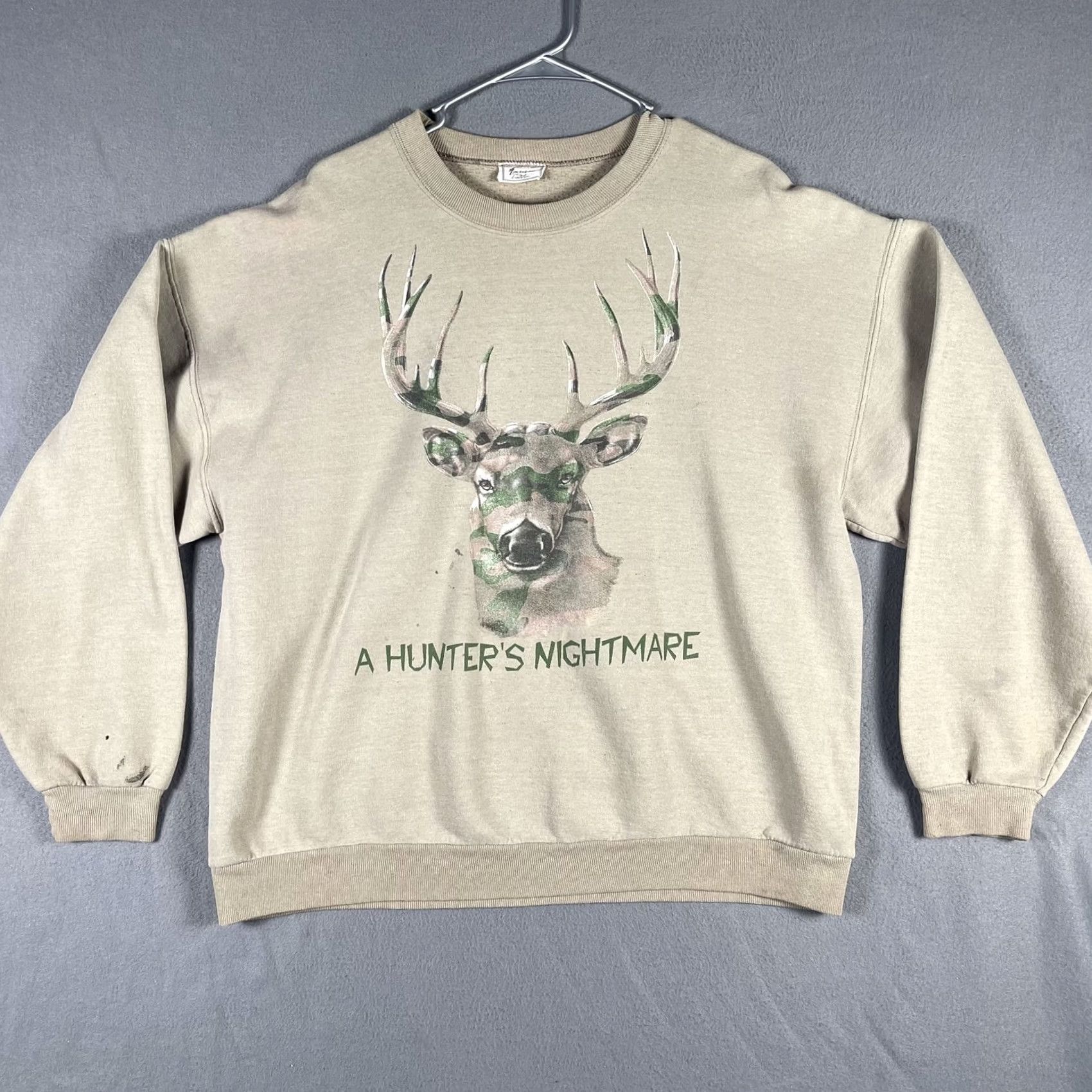 Vintage VINTAGE American Tradition Sweatshirt Mens Large Beige Deer Graphic Hunter Nightmare 90s Mens Size US L / EU 52-54 / 3 - 2 Thumbnail