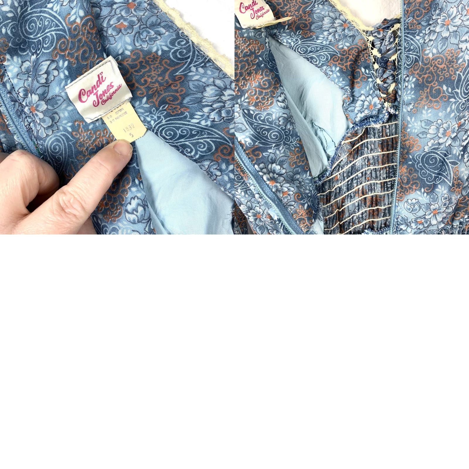 Vintage VINTAGE 70s Candi Jones California Bohemian Prairie Cottage Maxi Dress Paisley Blue 5 Womens Size S / US 4 / IT 40 - 9 Thumbnail