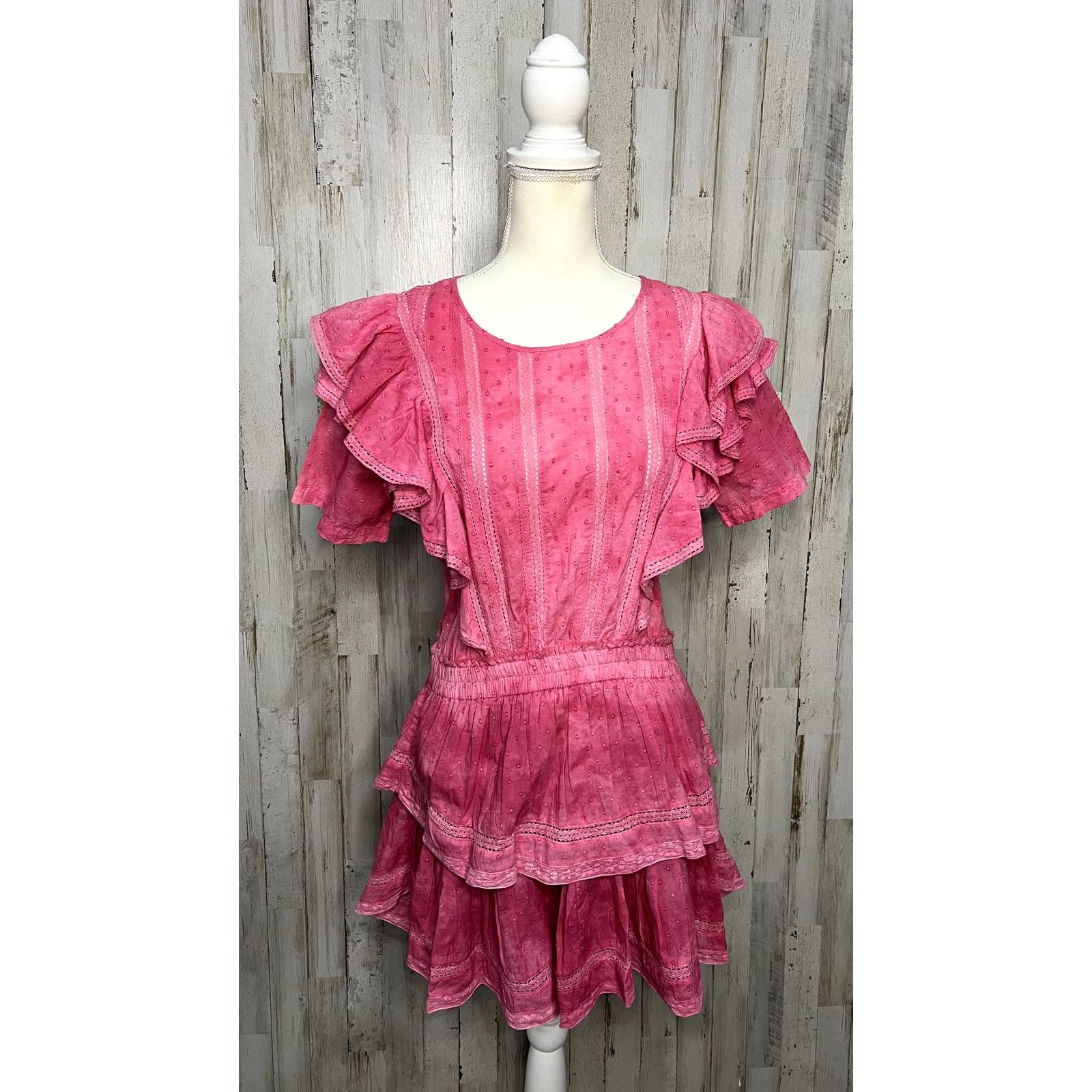 LoveShackFancy LoveShackFancy Natasha Mini Dress Women's Large Pink Ruffle Size L / US 10 / IT 46 - 2 Thumbnail