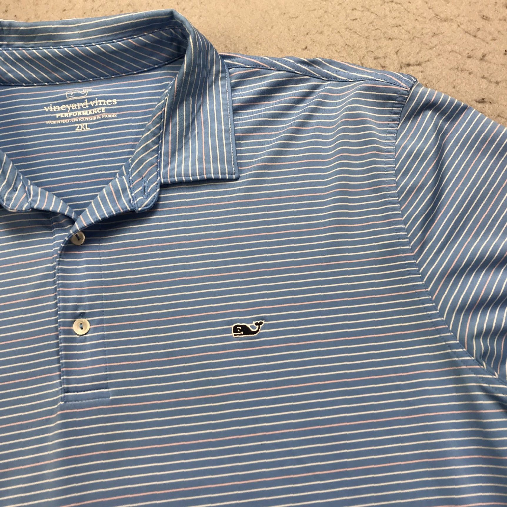 Vineyard Vines Vineyard Vines Polo Shirt Mens 2XL Blue Pink Stretch Striped Performance Golf Shirt Size US XXL / EU 58 / 5 - 3 Thumbnail