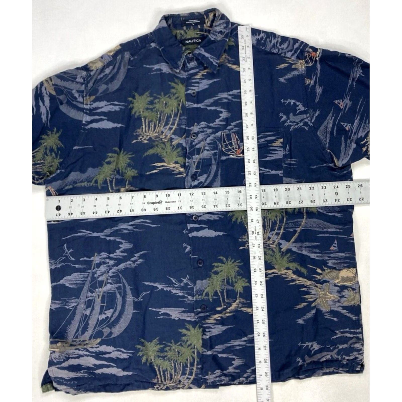 Nautica VINTAGE Nautica Shirt Men Large Short Sleeve Hawaii Linen Blend Aloha Palm Tree Print Button-Up Collared Size US L / EU 52-54 / 3 - 5 Thumbnail