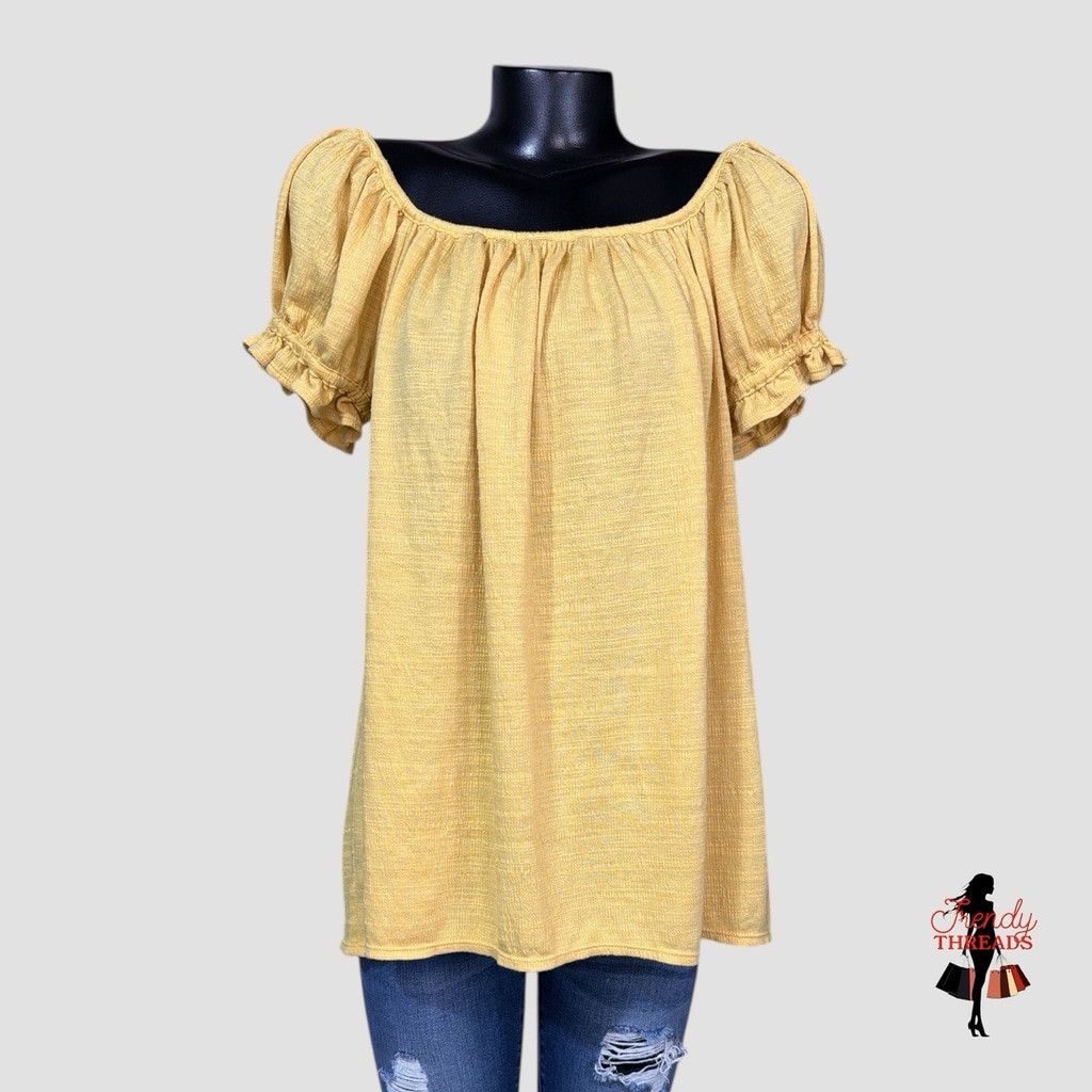 Other Max Studio NEW Shirt Large Yellow Short Sleeve Boho Blouse T Size L / US 10 / IT 46 - 2 Thumbnail