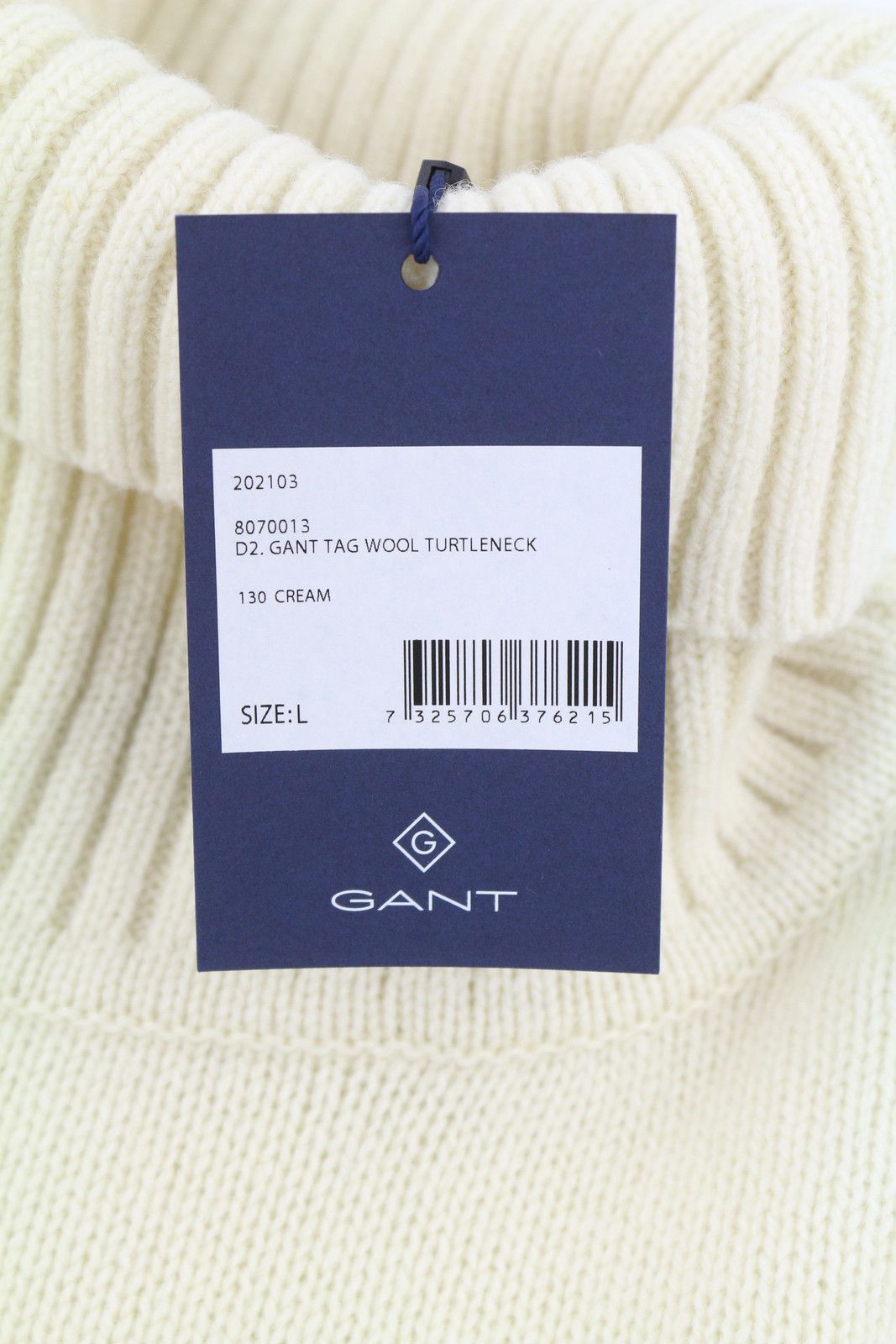 Gant TAG WOOL TURTLENECK L Cream Lambswool Jumper 87248 Size US L / EU 52-54 / 3 - 7 Thumbnail