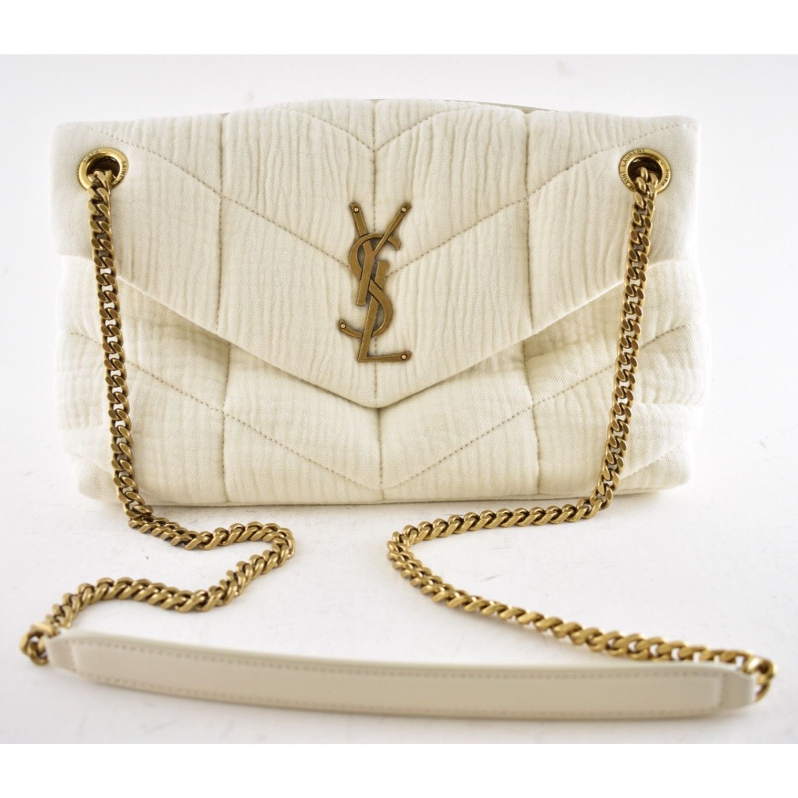 Yves Saint Laurent Saint Laurent YSL Cotton Twill White Shoulder Crossbody Bag Size ONE SIZE - 6 Thumbnail
