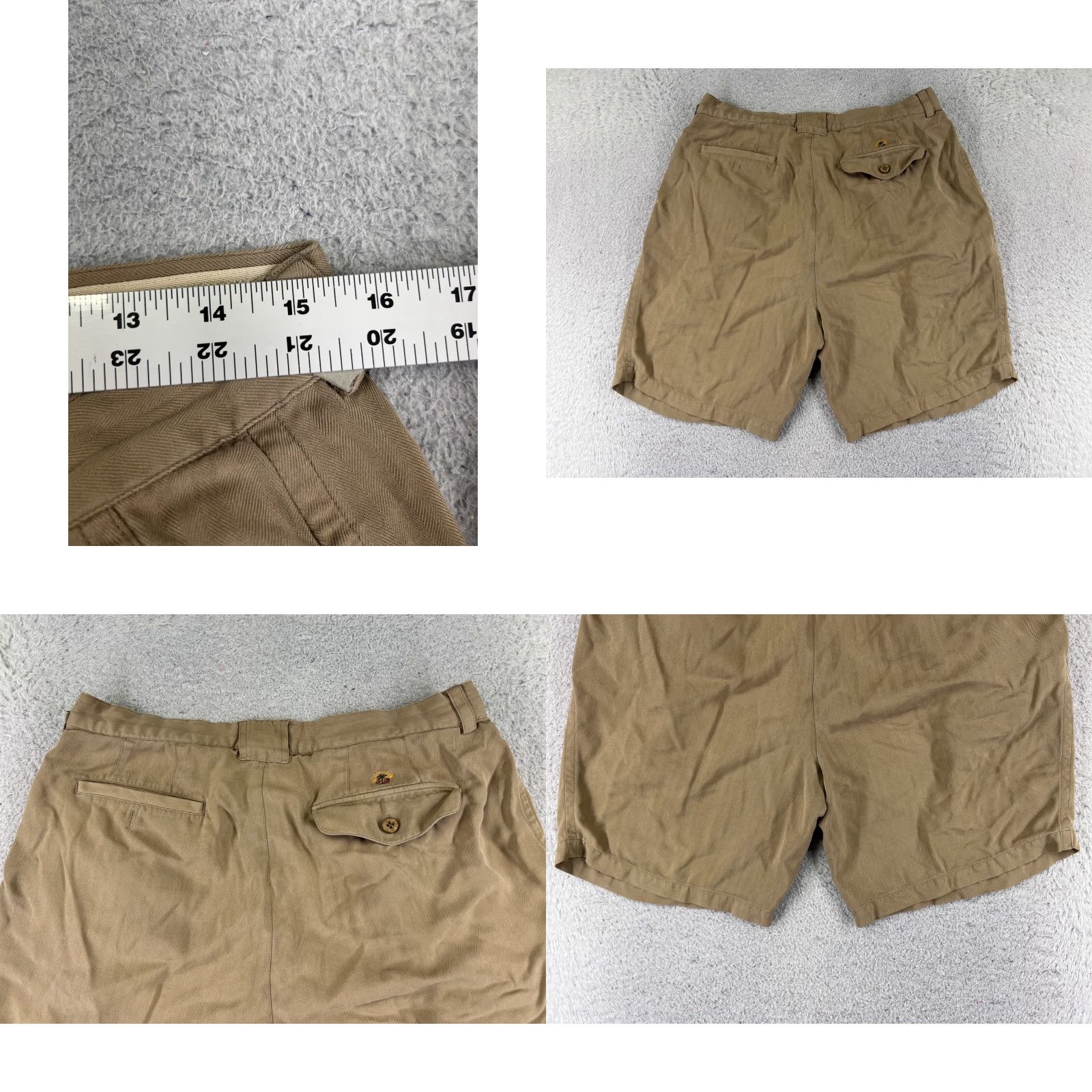 Tommy Bahama Tommy Bahama Bermuda Shorts Men 34 Beige Silk Herringbone Pleated 9 Inseam Zip Pocket Pockets Travel Aloha Beach Designer Mens Size US 34 / EU 50 - 9 Thumbnail