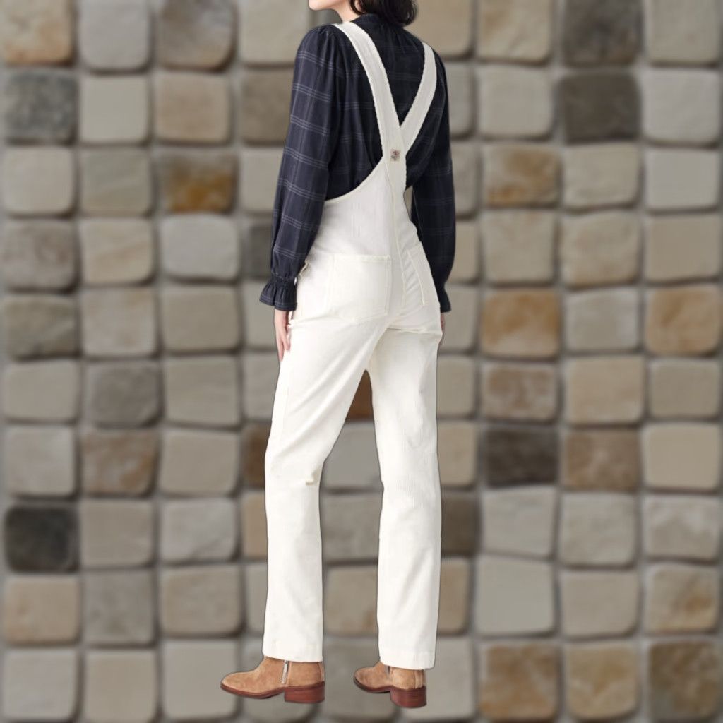 Faherty Faherty Women's Walker Corduroy Overalls Pants Ivory S 90s Organic Cotton Blend Corduroy One-Piece Casual Mens Womens Girls Boys Size 28" / US 6 / IT 42 - 1 Thumbnail