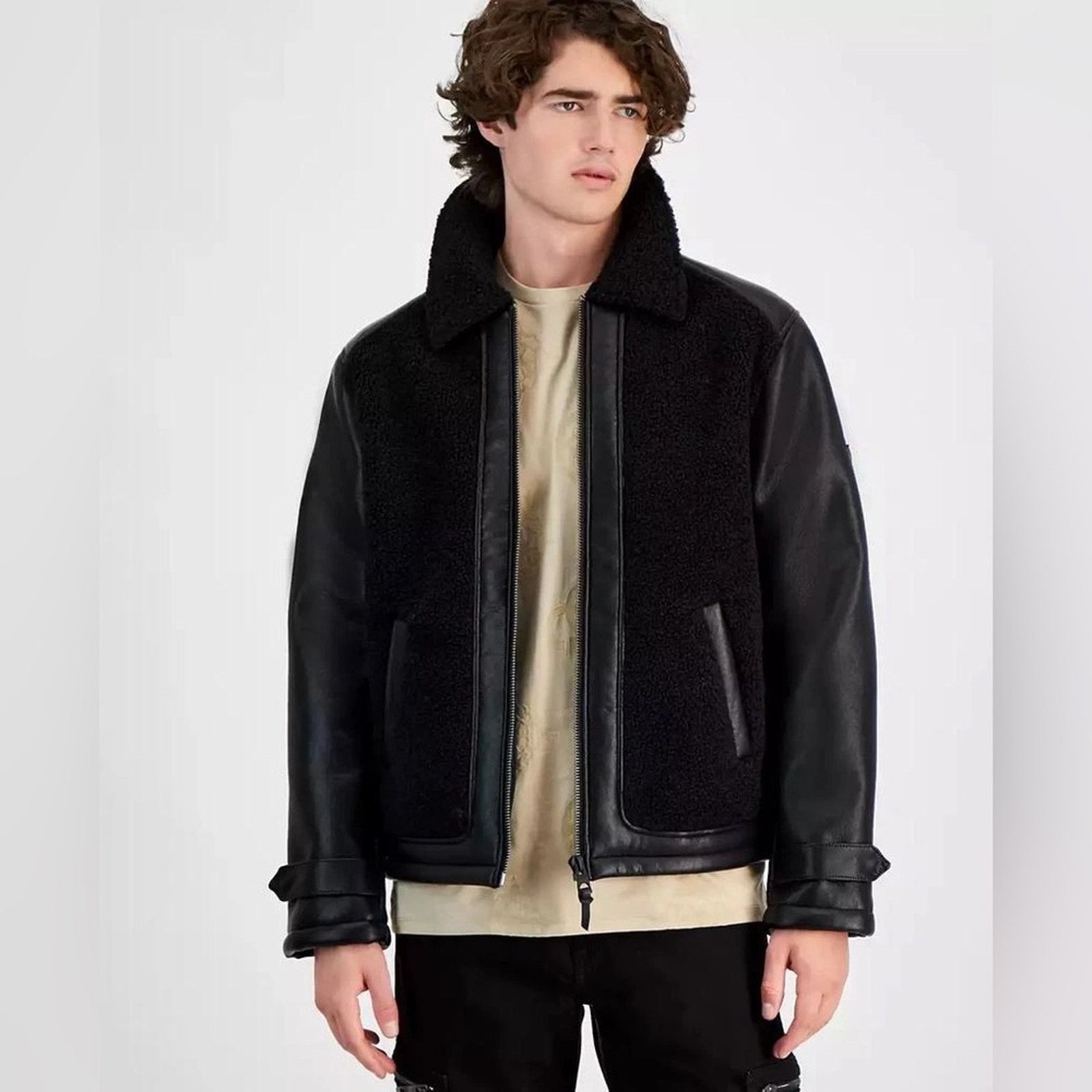 Guess GUESS Men's Faux-Leather Fleece-Trimmed Jacket Size US L / EU 52-54 / 3 - 2 Thumbnail
